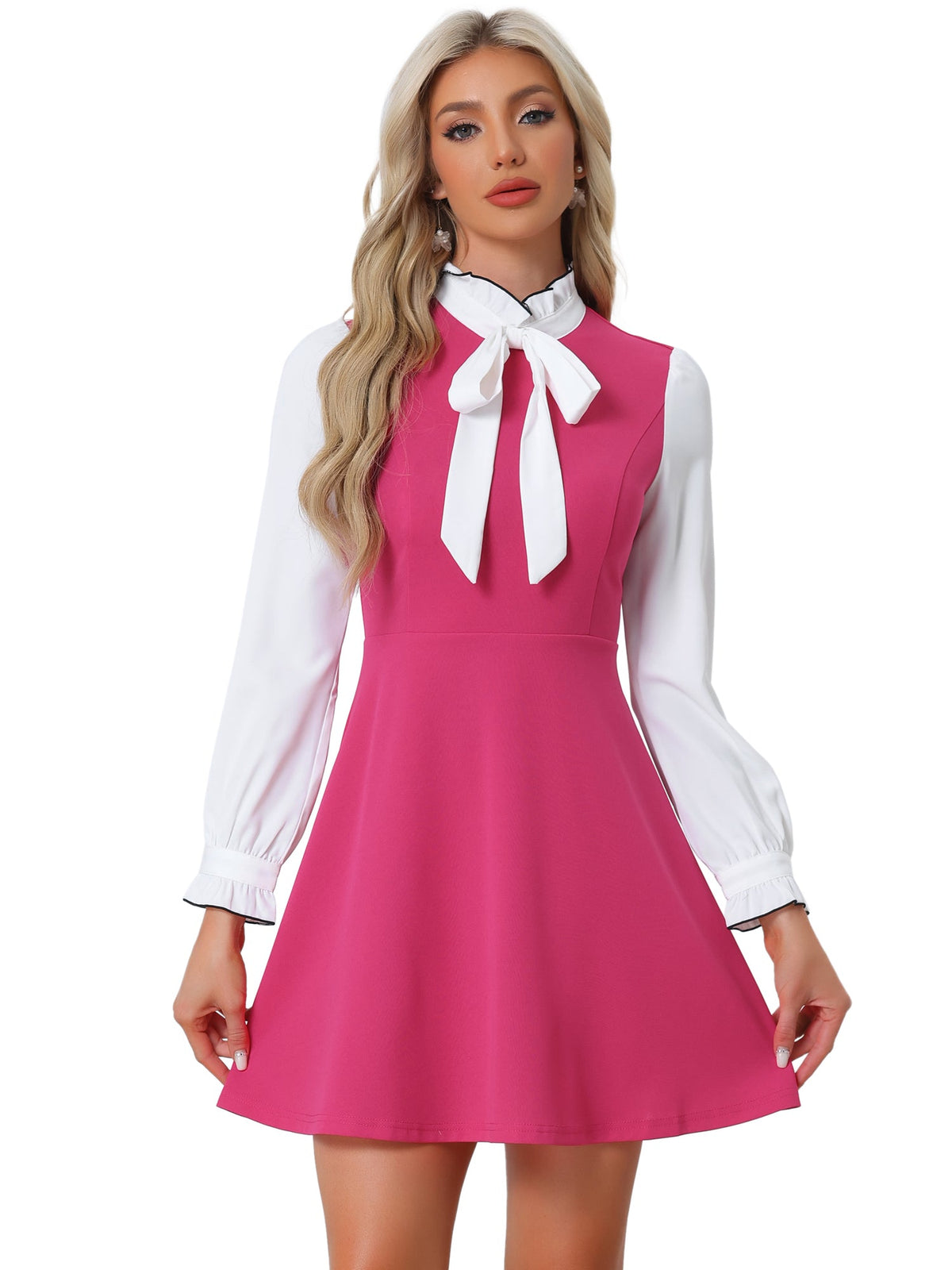 Ruffle Collar Bow Tie Dress