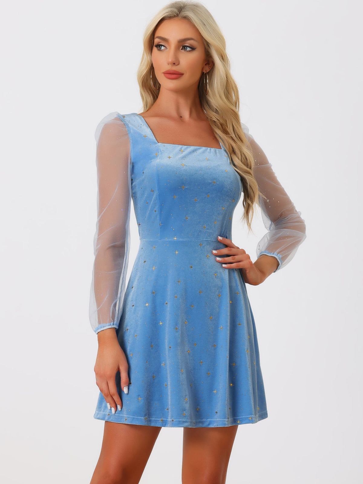Glitter Star Square Neck Mini Dress