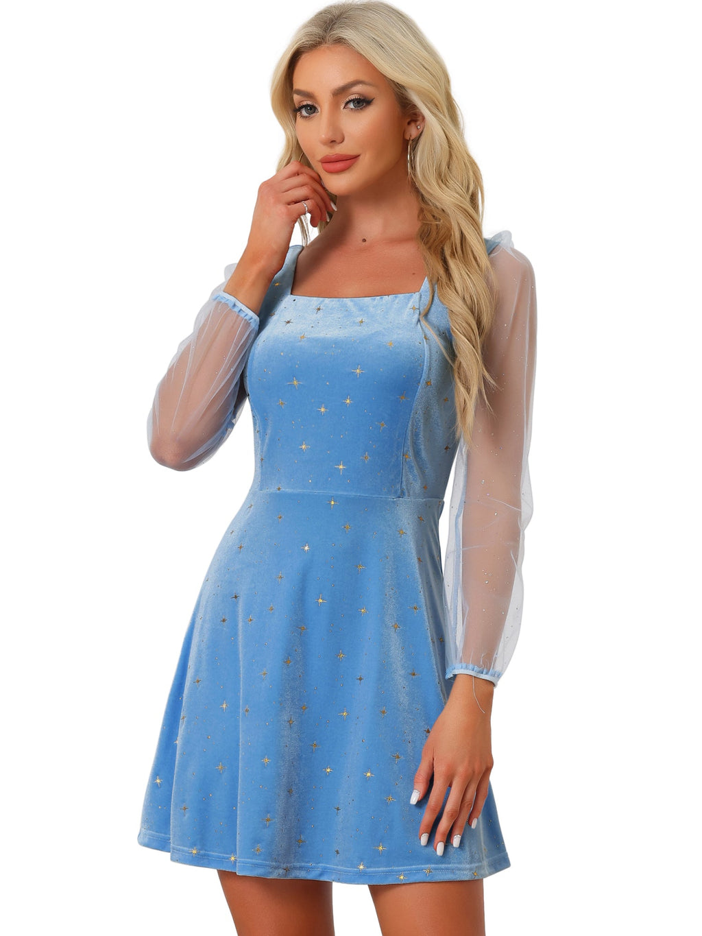 Glitter Star Square Neck Mini Dress