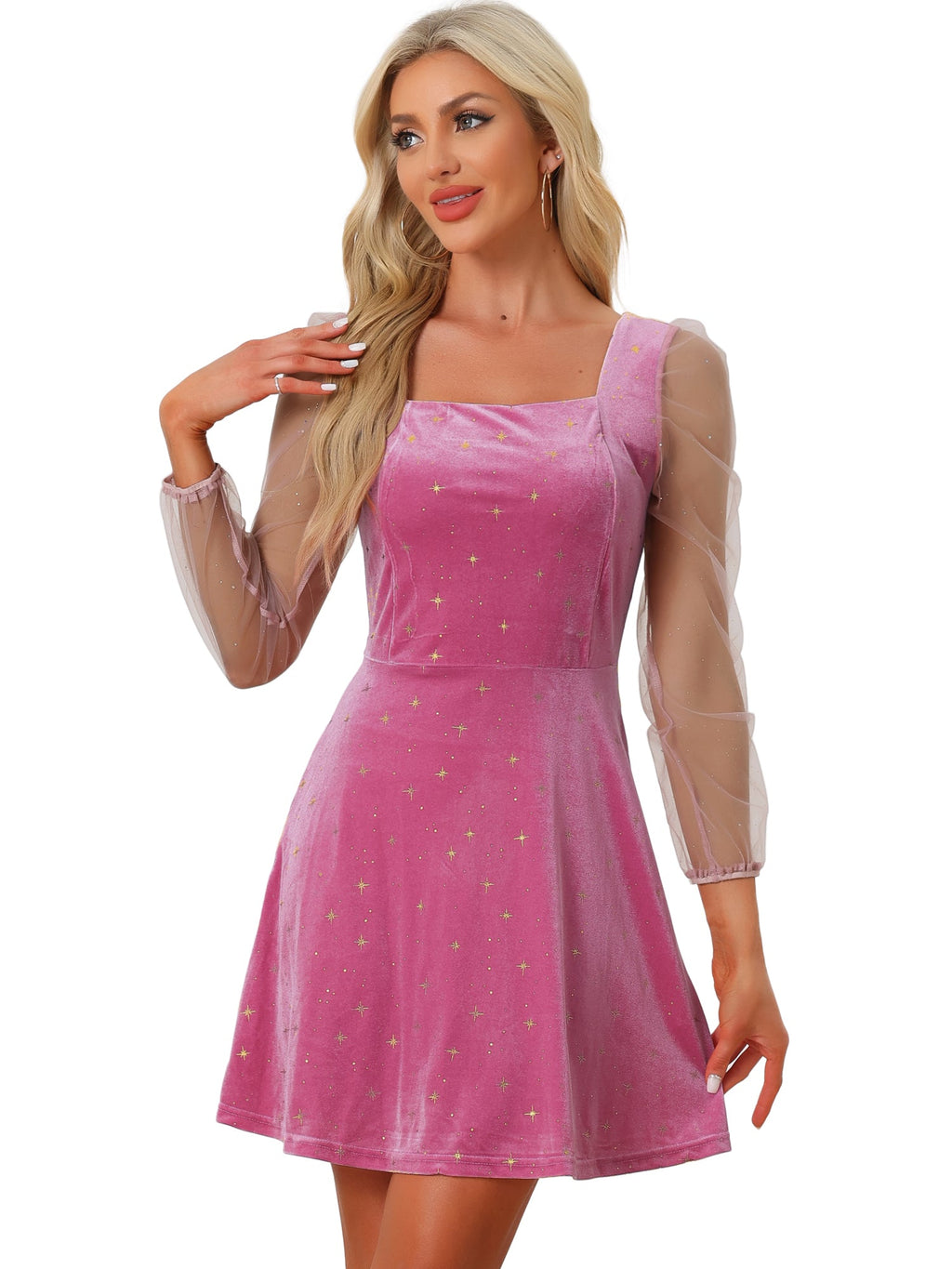 Glitter Star Square Neck Mini Dress
