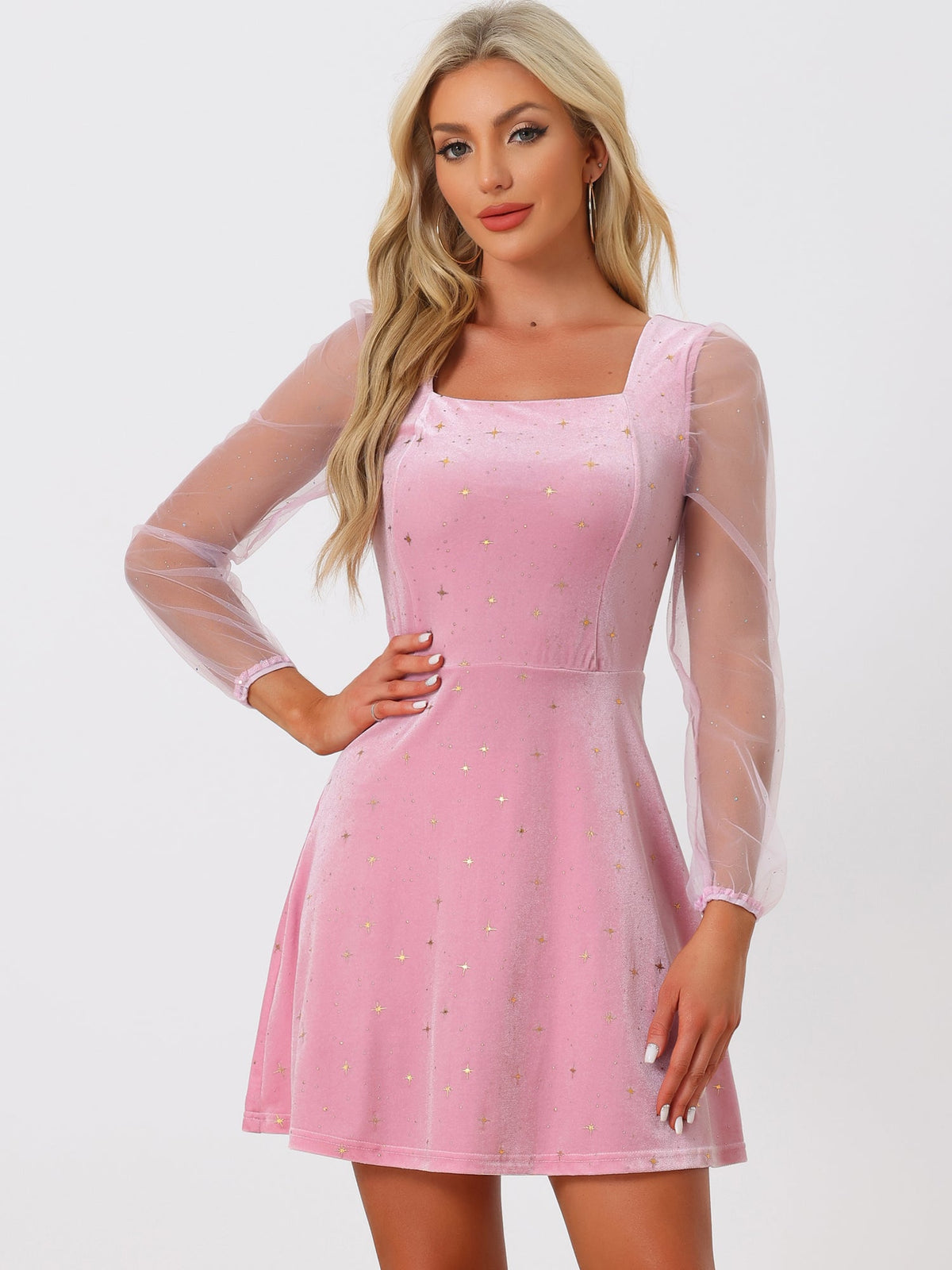 Glitter Star Square Neck Mini Dress