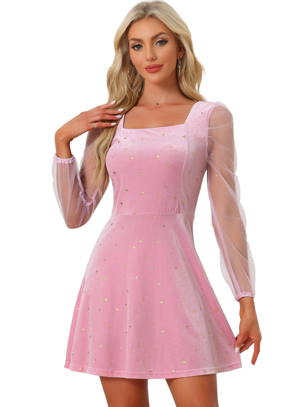 Glitter Star Square Neck Mini Dress