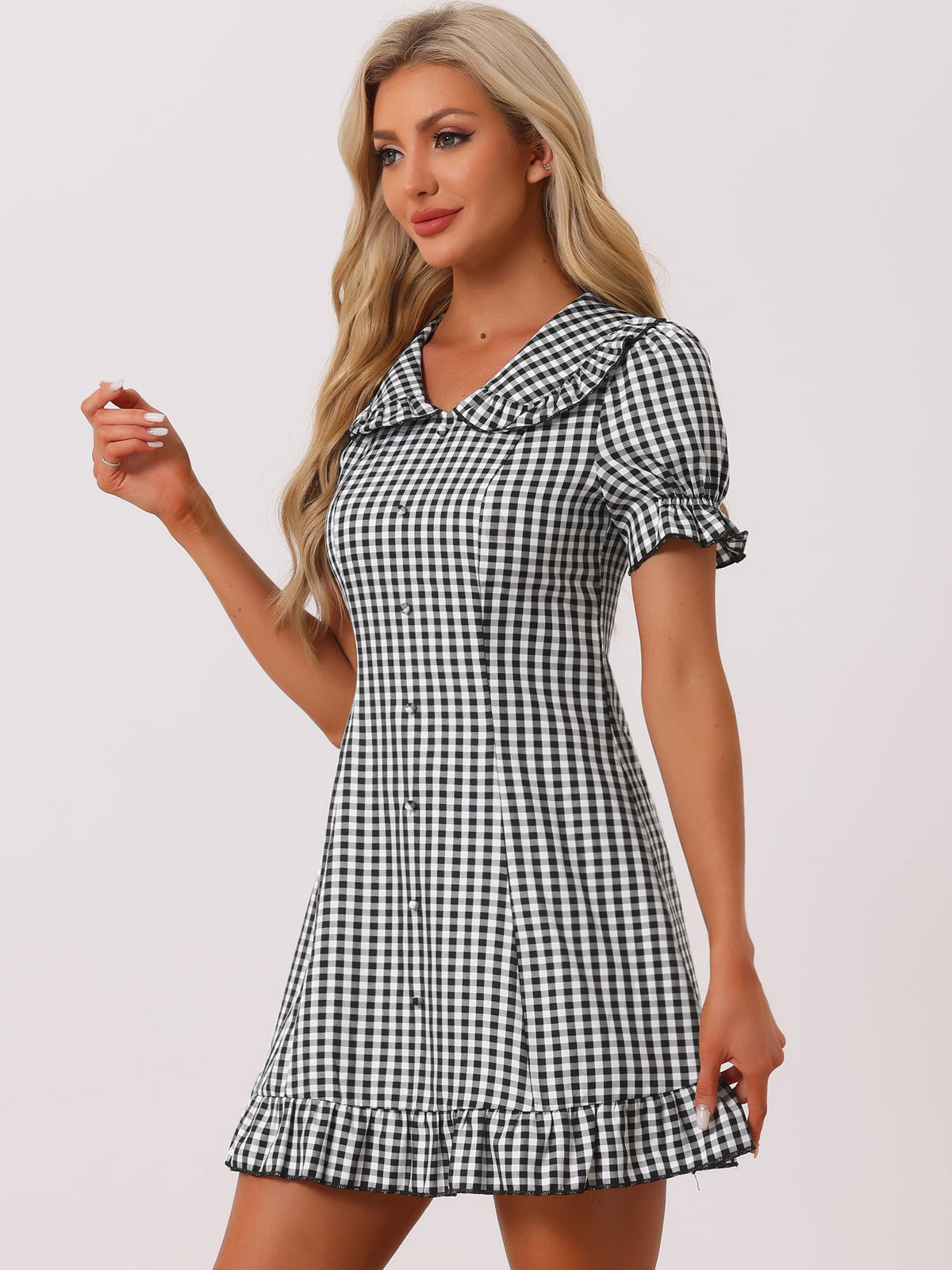 Puff Sleeve Ruffle Above-Knee Dress
