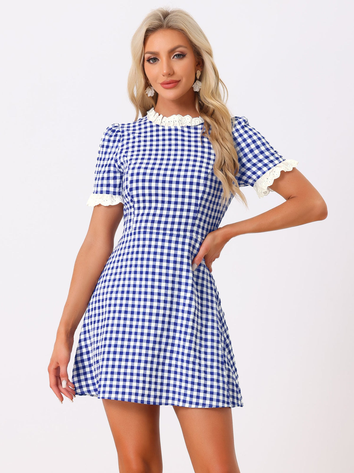 Ruffle Neck Contrast Pane Dress