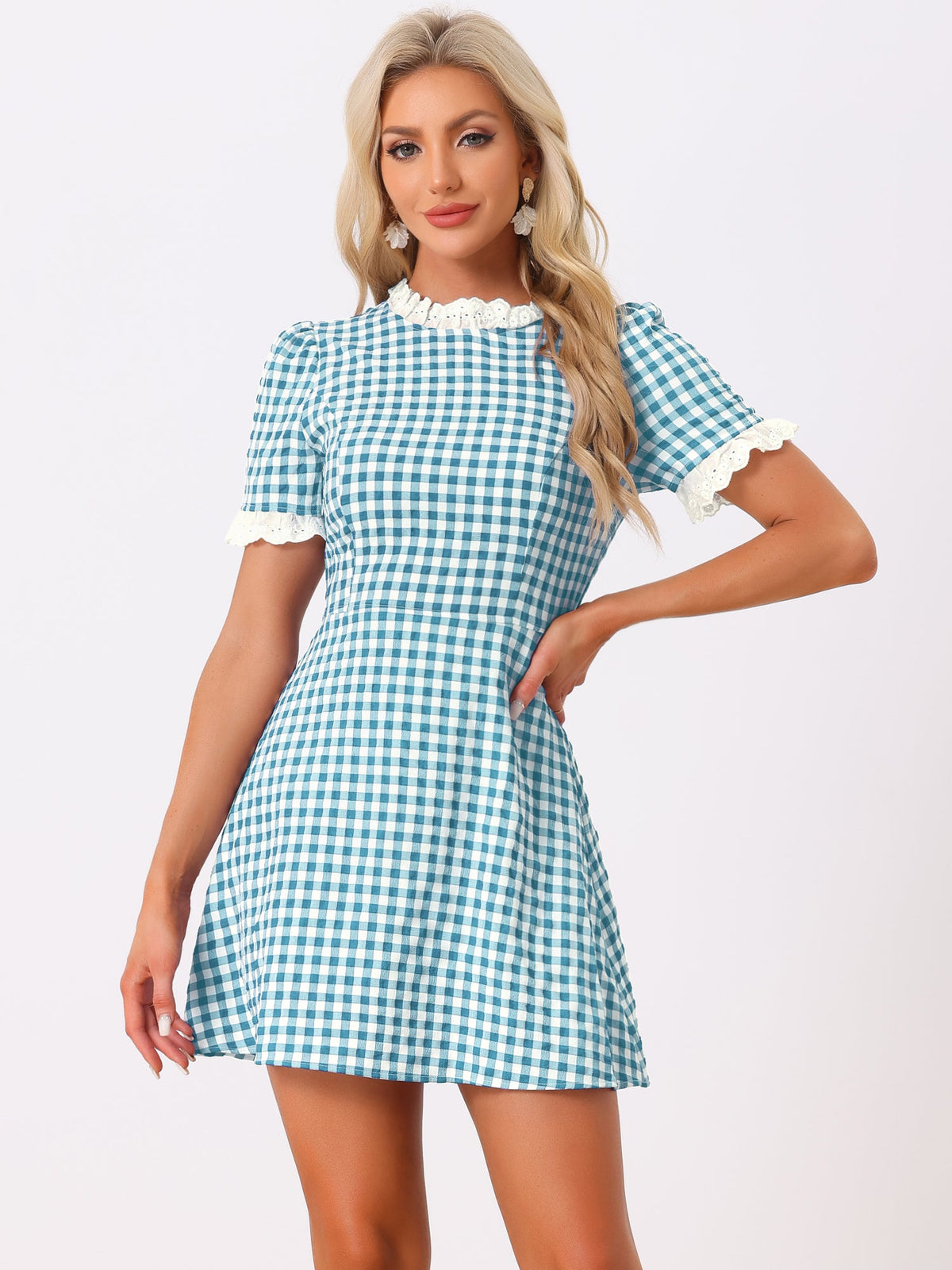 Ruffle Neck Contrast Pane Dress