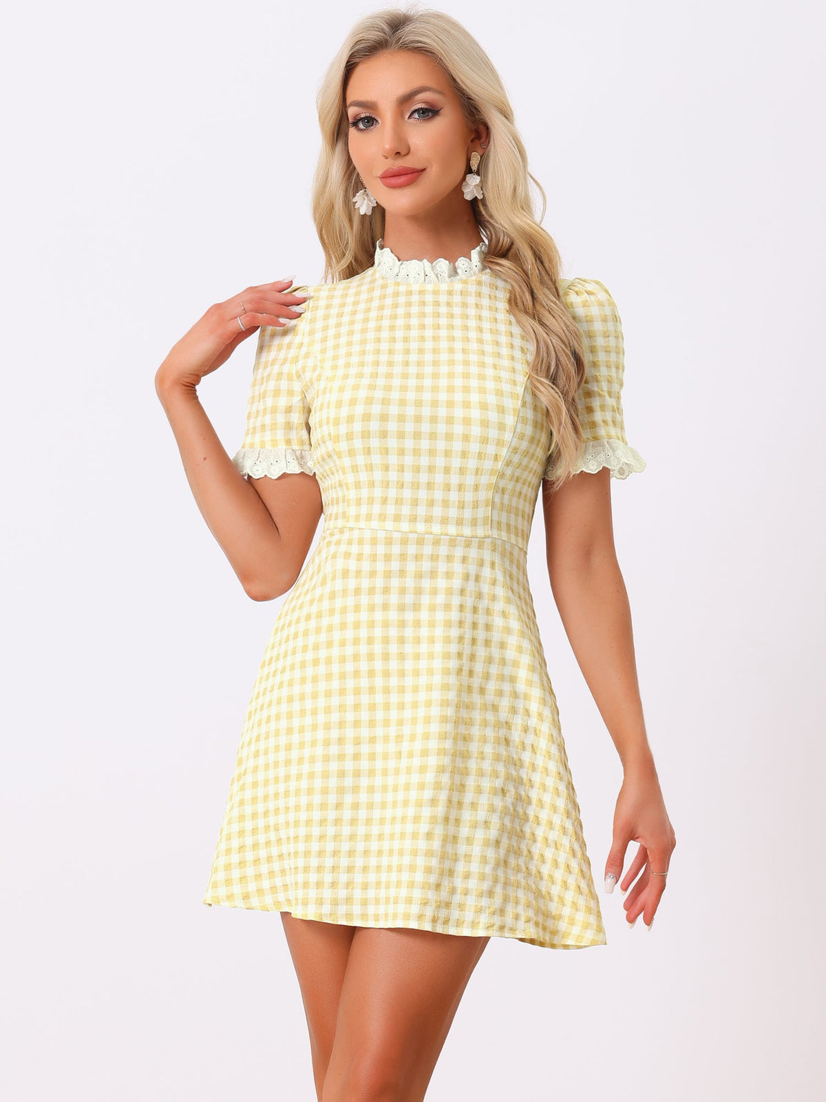 Ruffle Neck Contrast Pane Dress