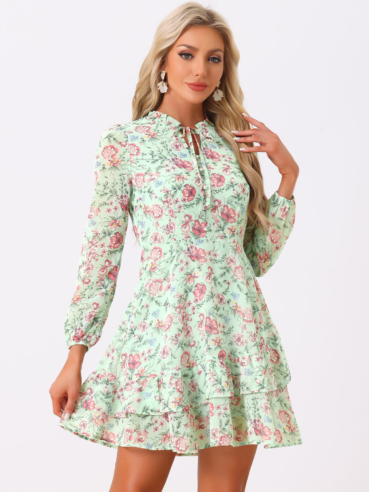 Floral Mini Long-Sleeve Dress