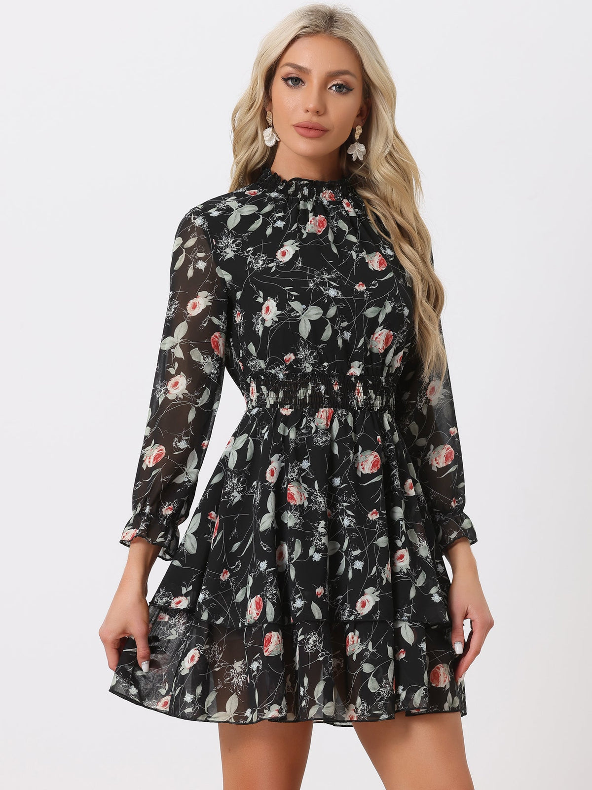 Smocked Chiffon Floral Mini Dress