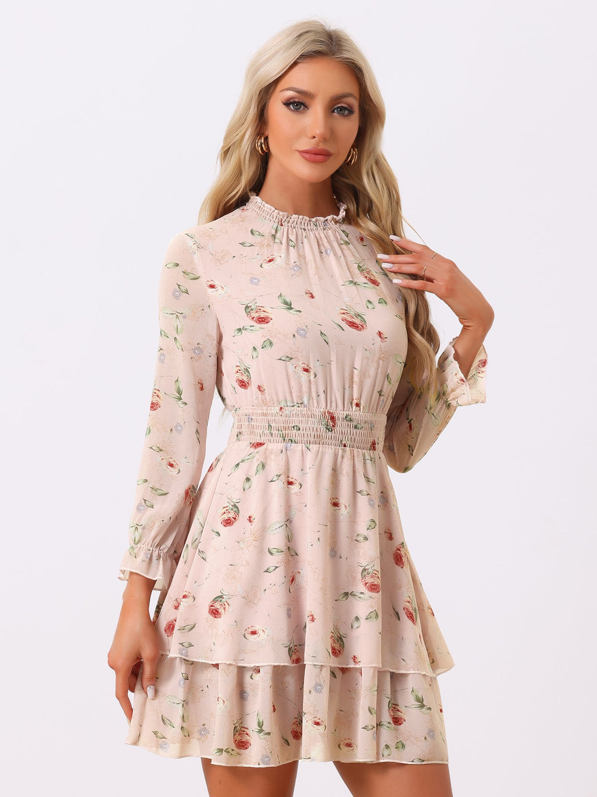 Smocked Chiffon Floral Mini Dress