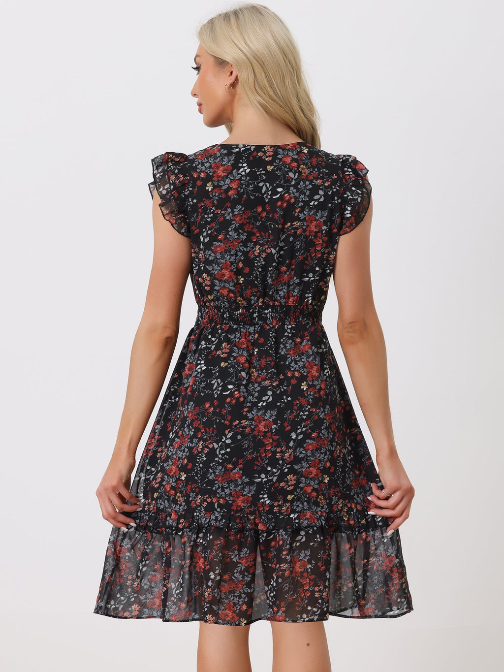 V-Neck Floral Flutter Dress