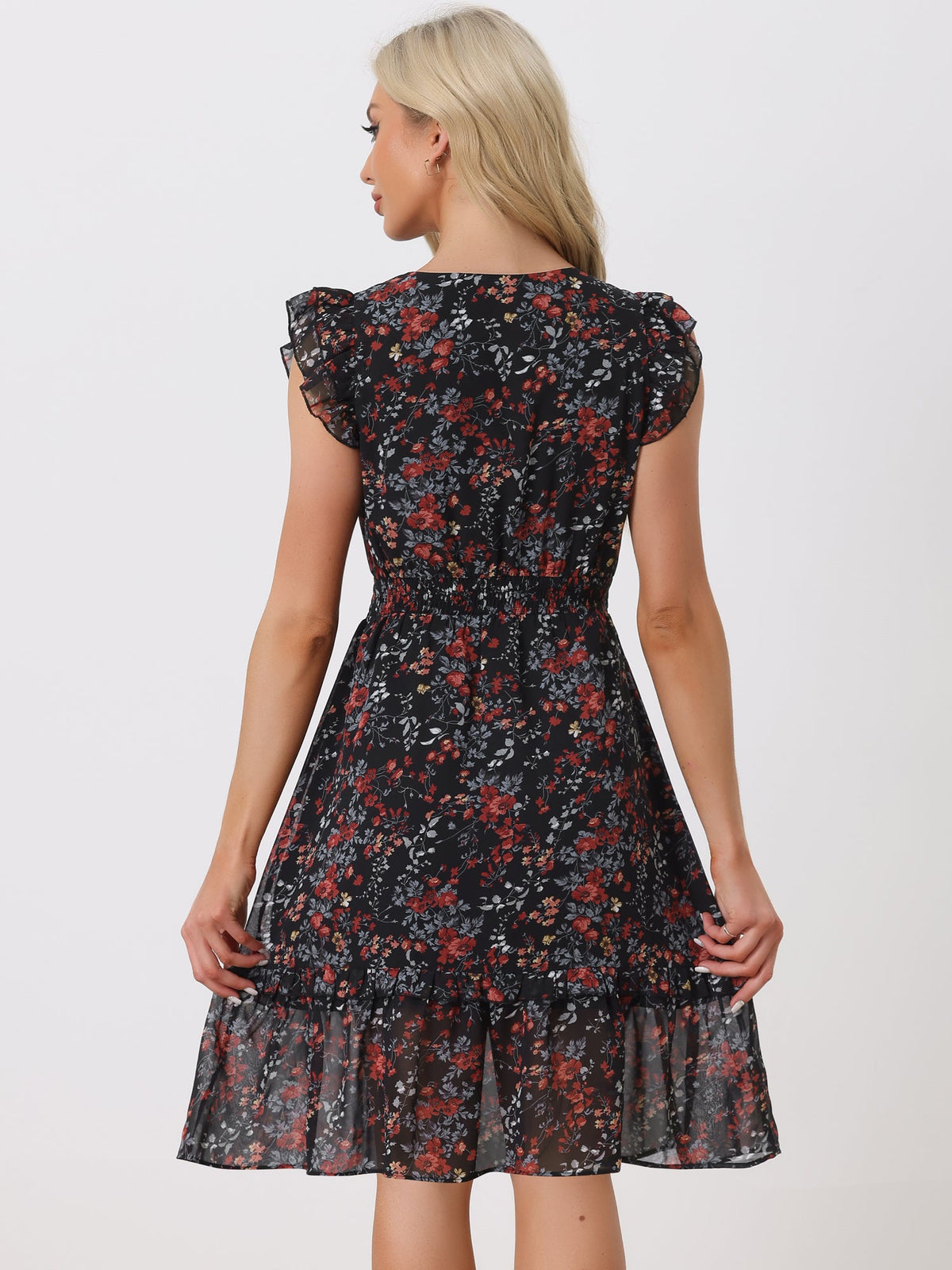 V-Neck Floral Flutter Dress