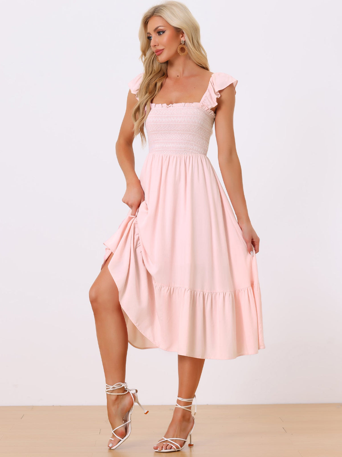 Square Neck Smocked Sleeveless Dress