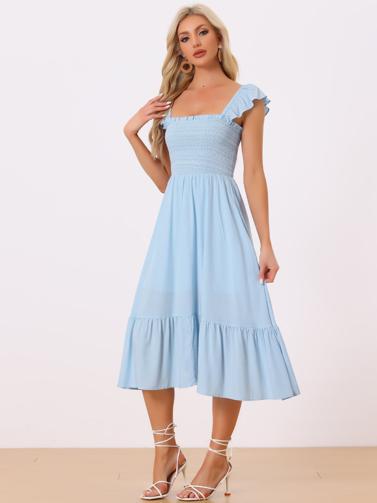 Square Neck Smocked Sleeveless Dress