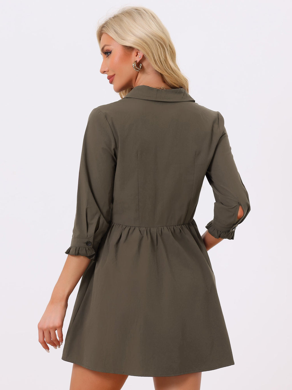 Point-Collar Ruched Dress