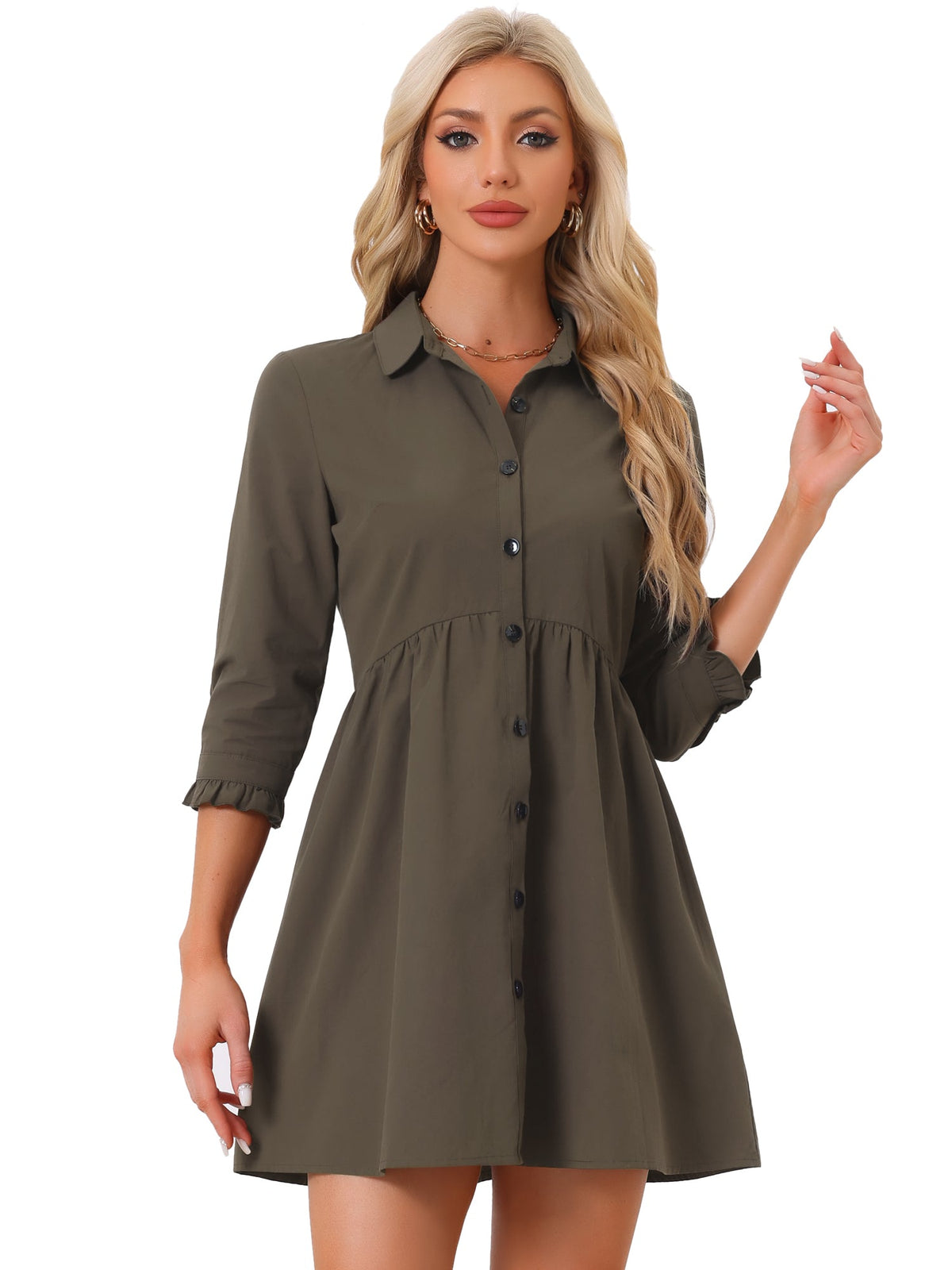 Point-Collar Ruched Dress