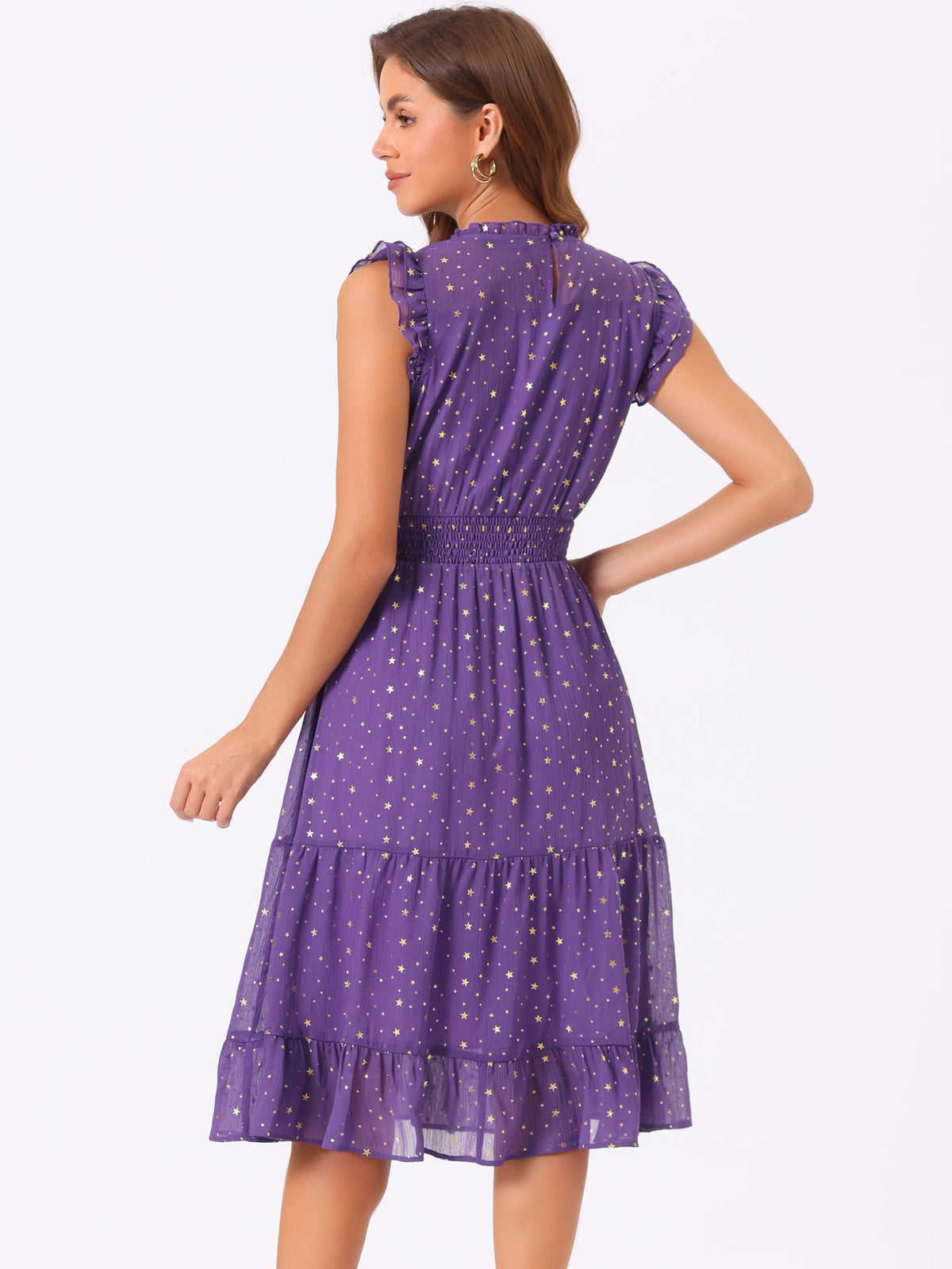 Star Print Sleeveless A-Line Dress