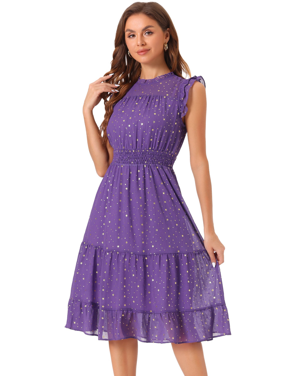 Star Print Sleeveless A-Line Dress