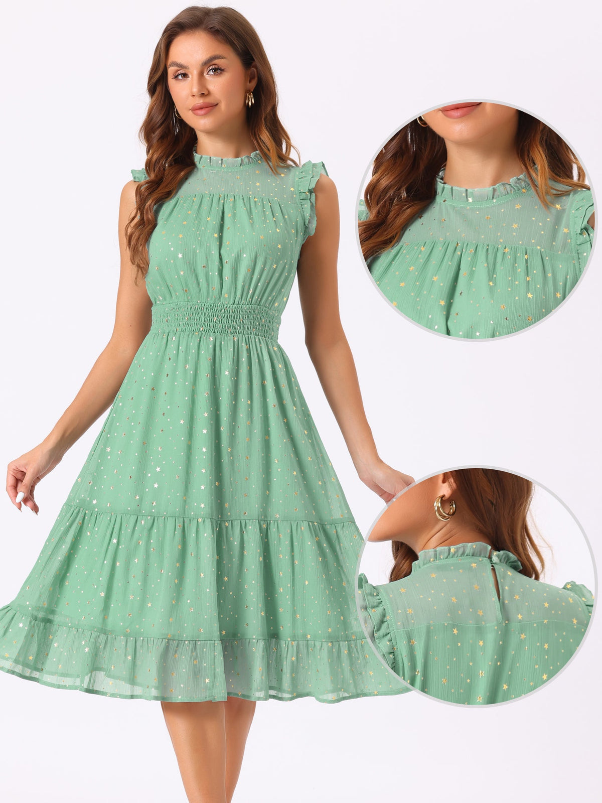 Star Print Sleeveless A-Line Dress