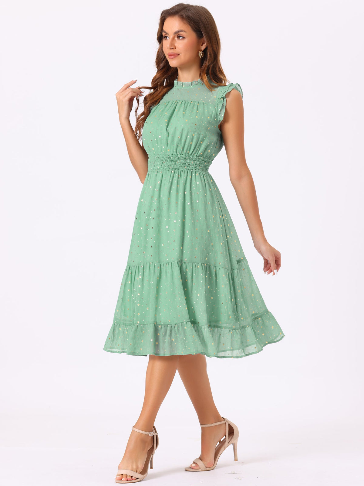 Star Print Sleeveless A-Line Dress