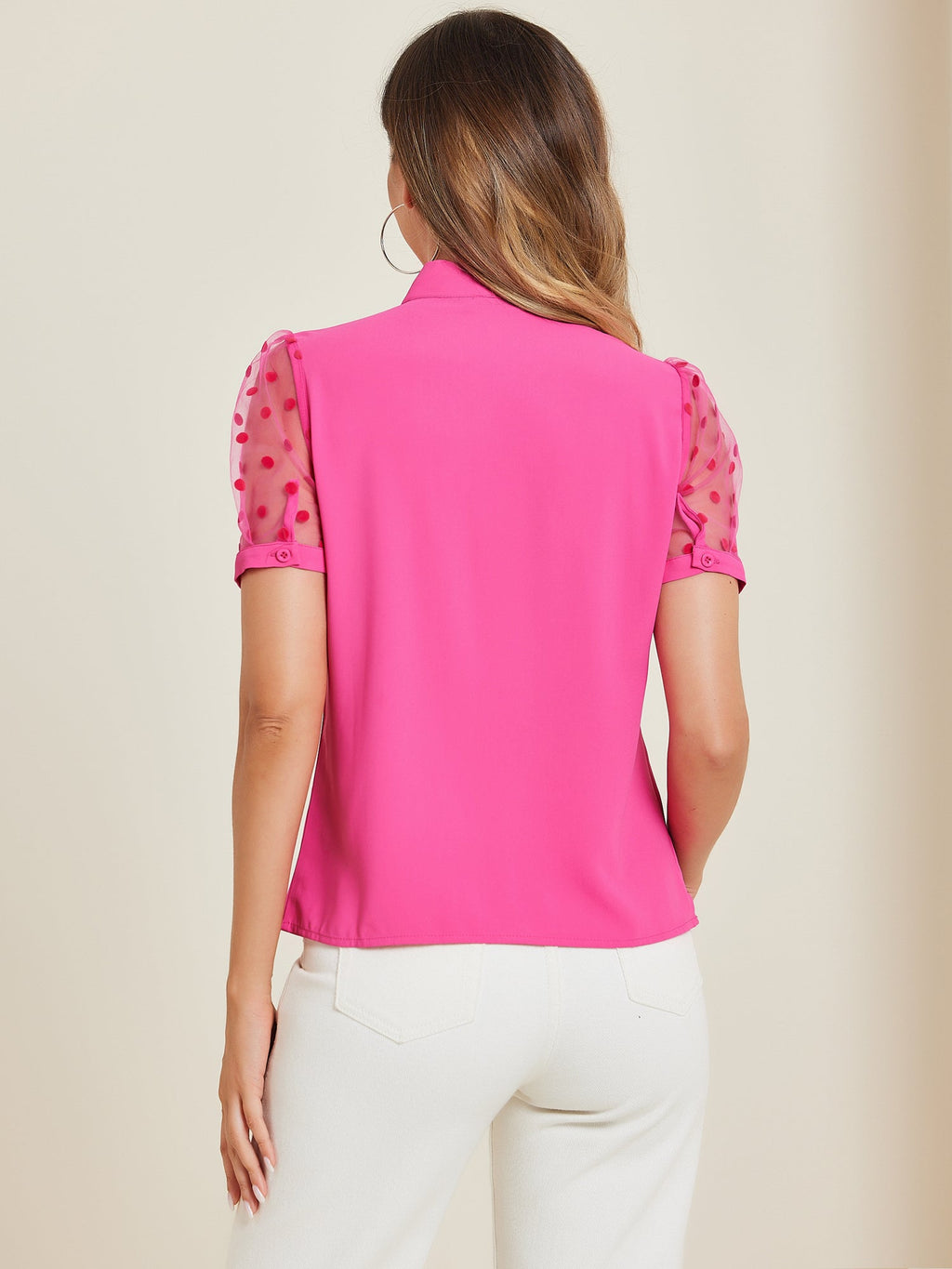Mesh Sleeve Bow Tie Blouse