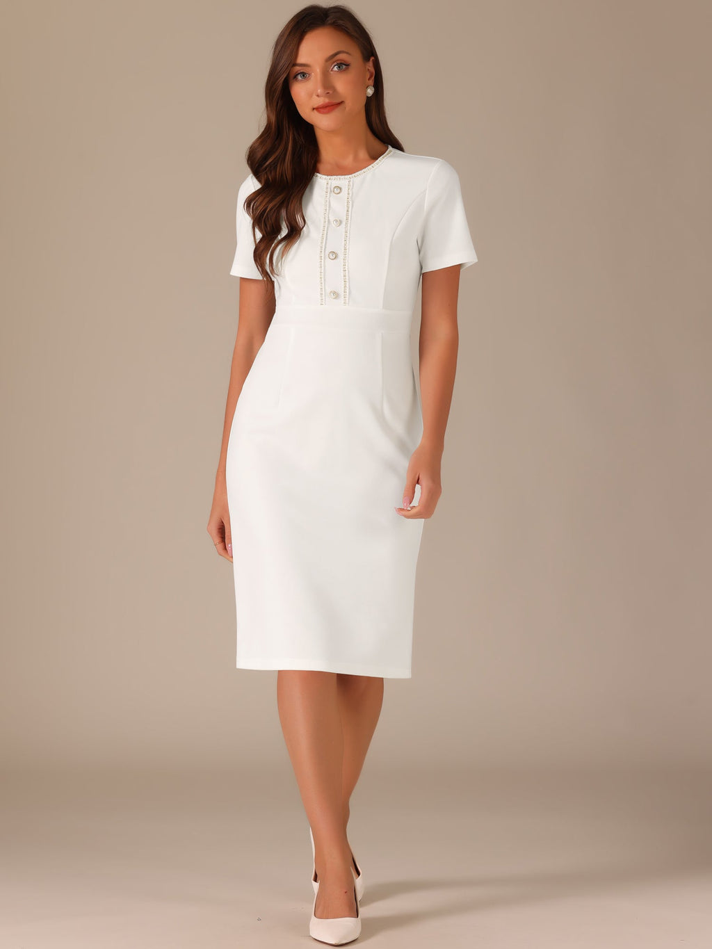 Tweed-Trim Work Dress