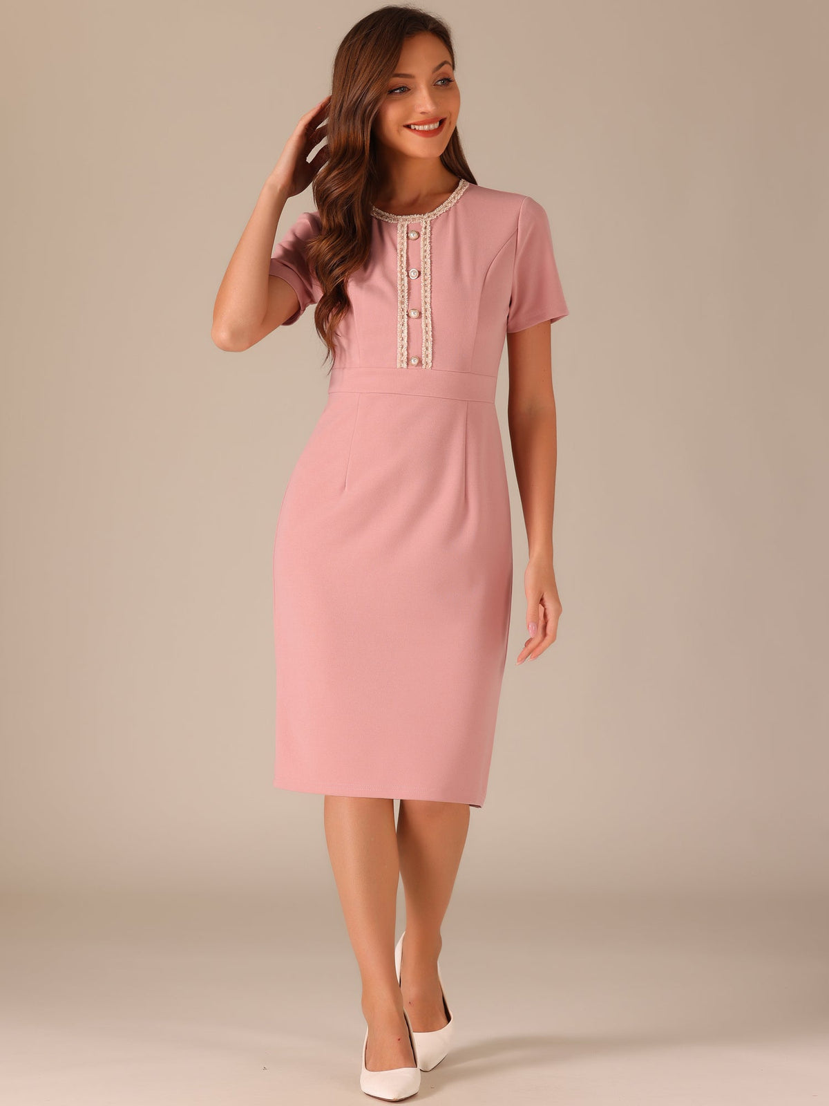 Tweed-Trim Work Dress