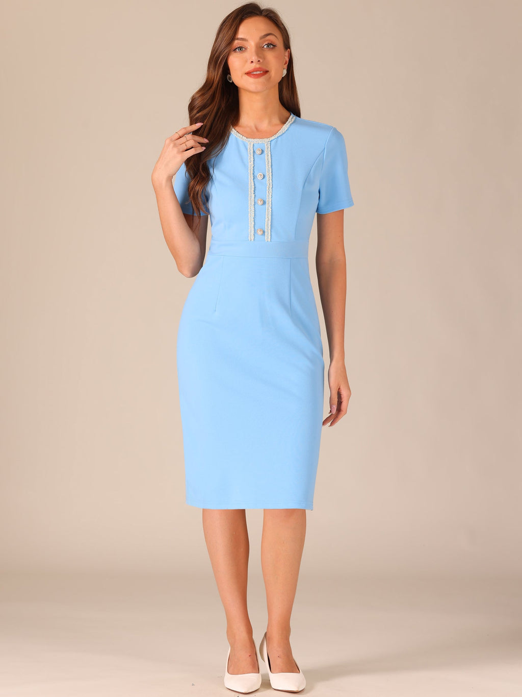 Tweed-Trim Work Dress