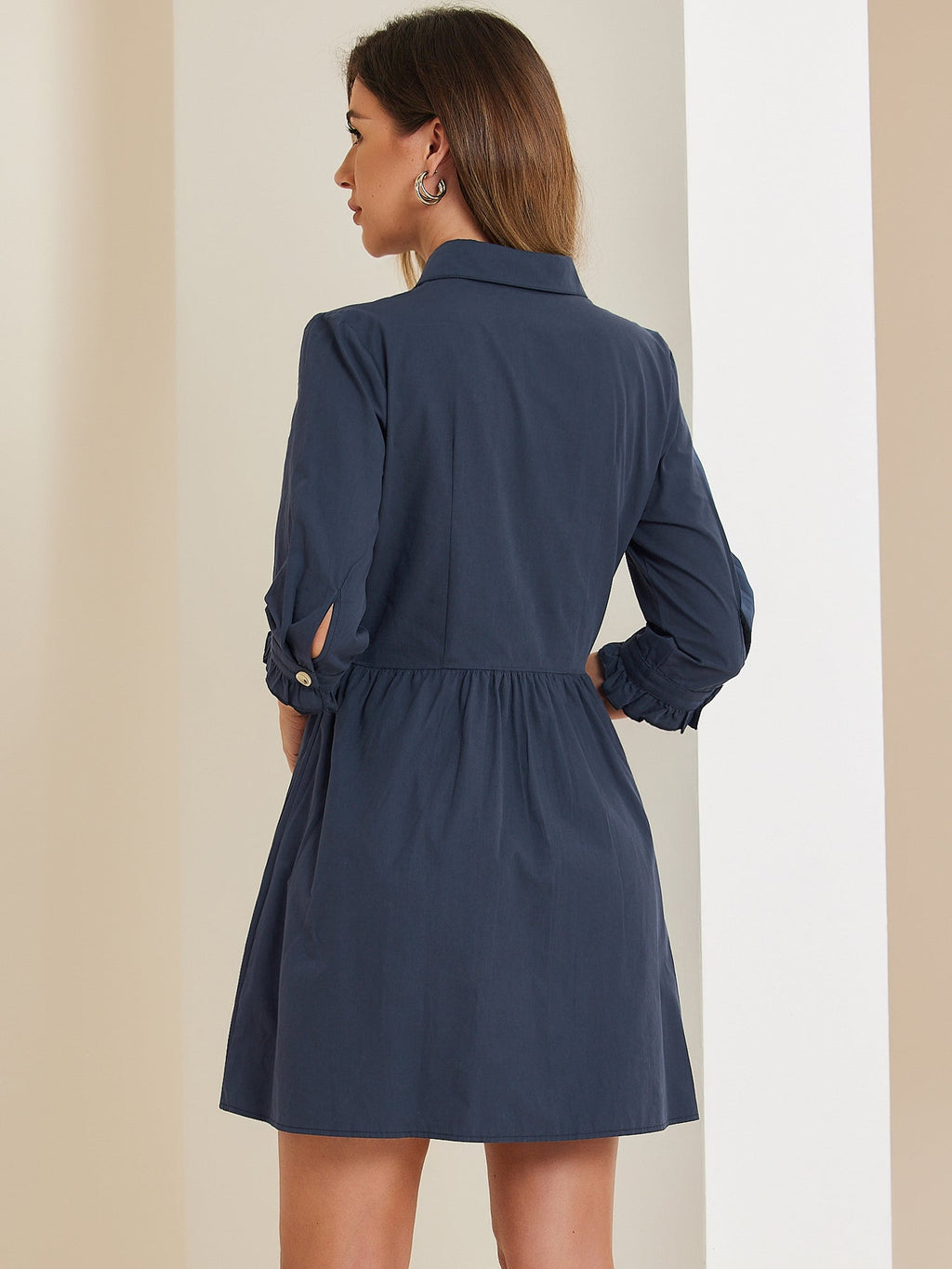 Point-Collar Ruched Dress