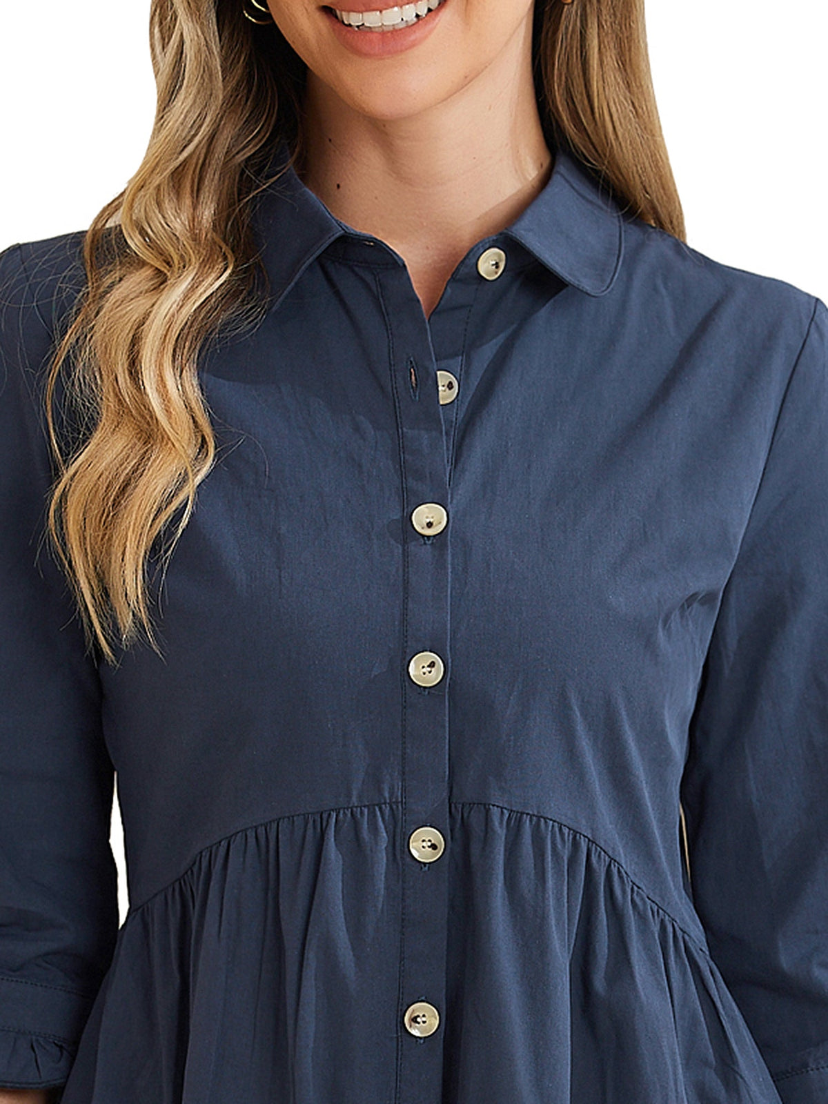 Point-Collar Ruched Dress