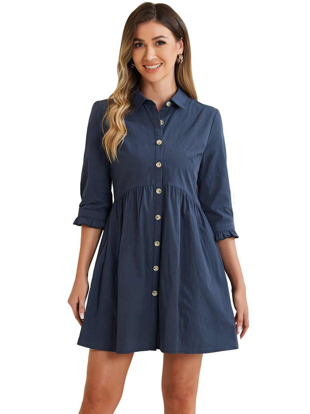 Point-Collar Ruched Dress