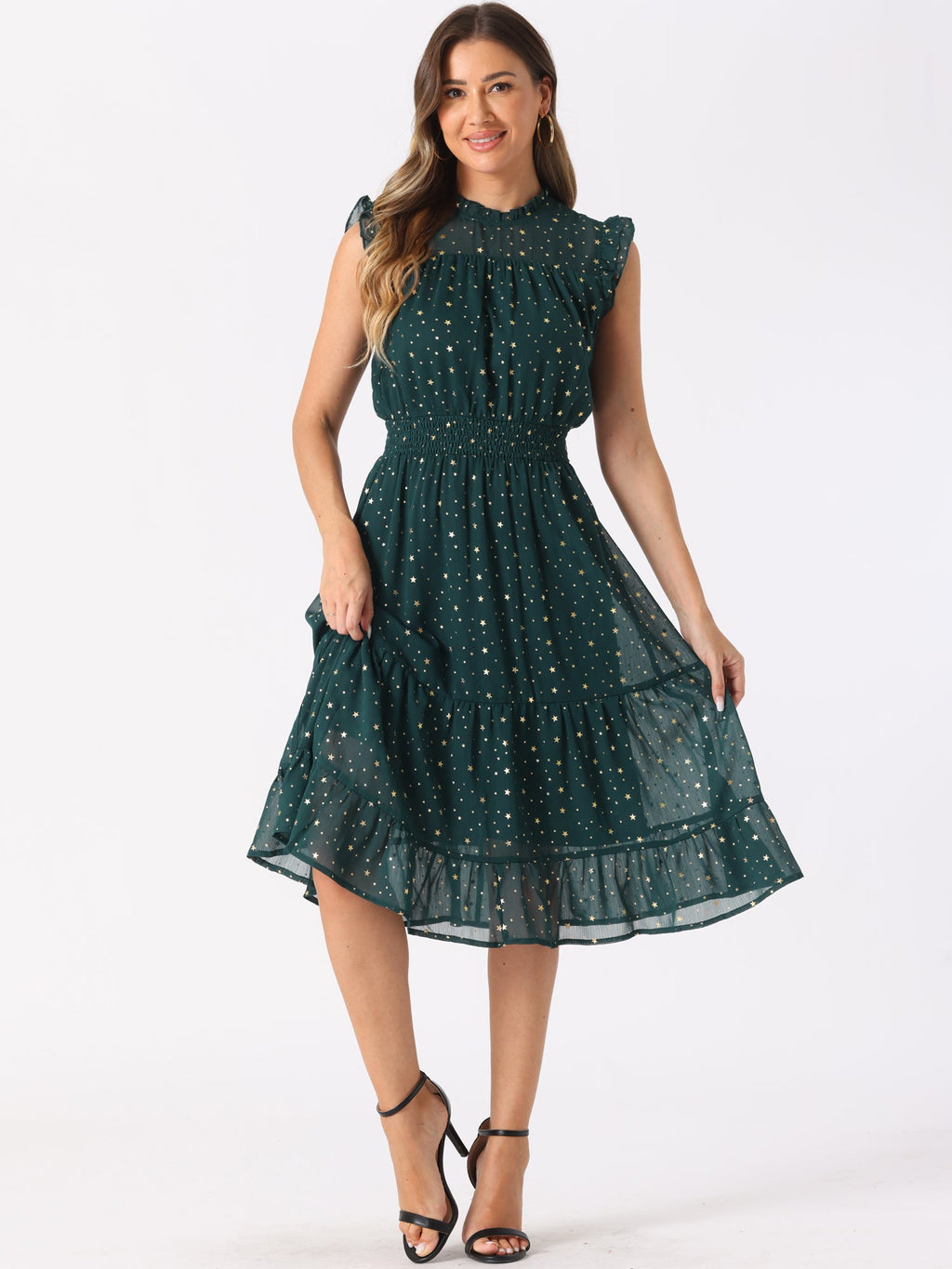 Star Print Sleeveless A-Line Dress