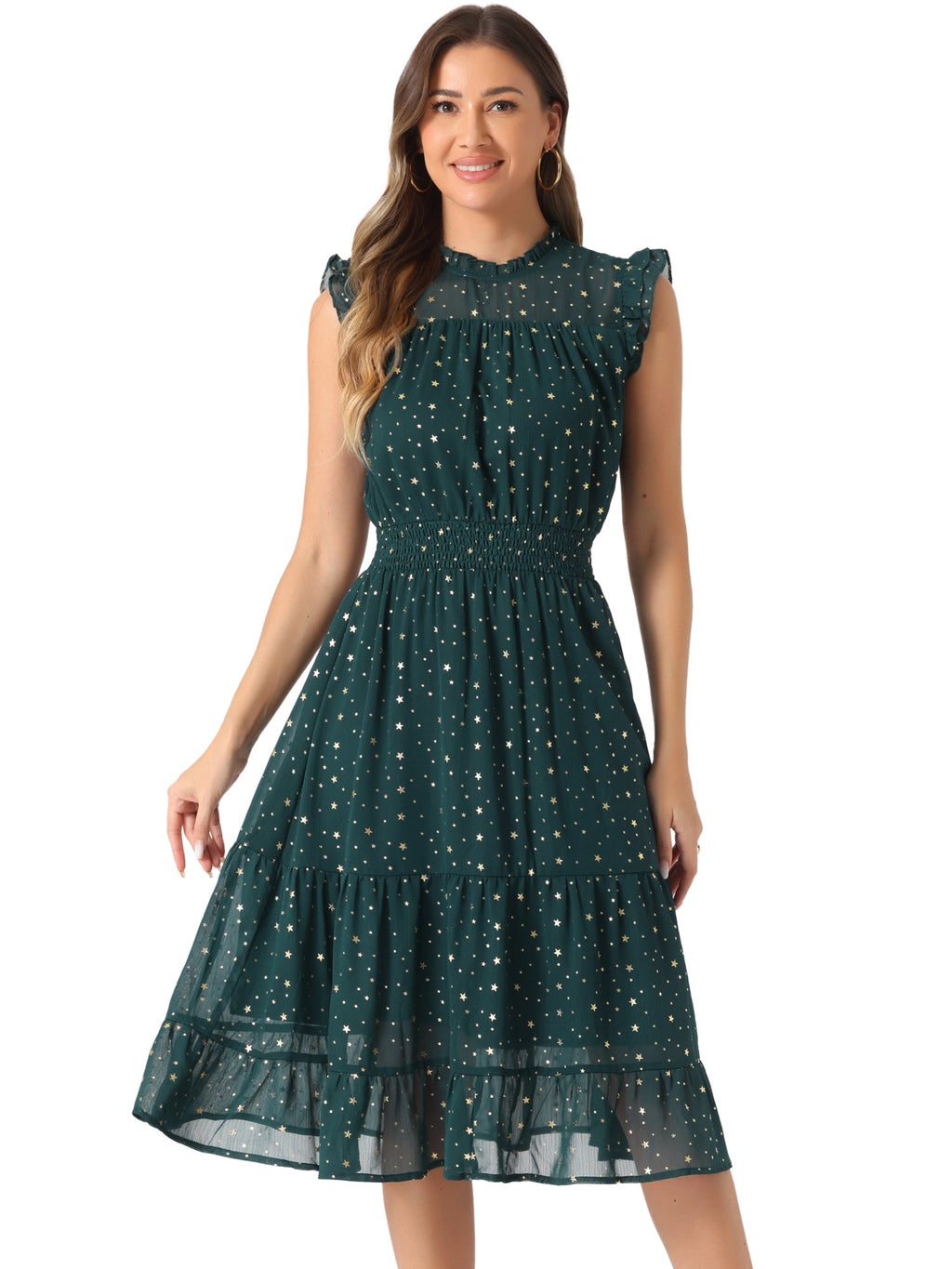 Star Print Sleeveless A-Line Dress