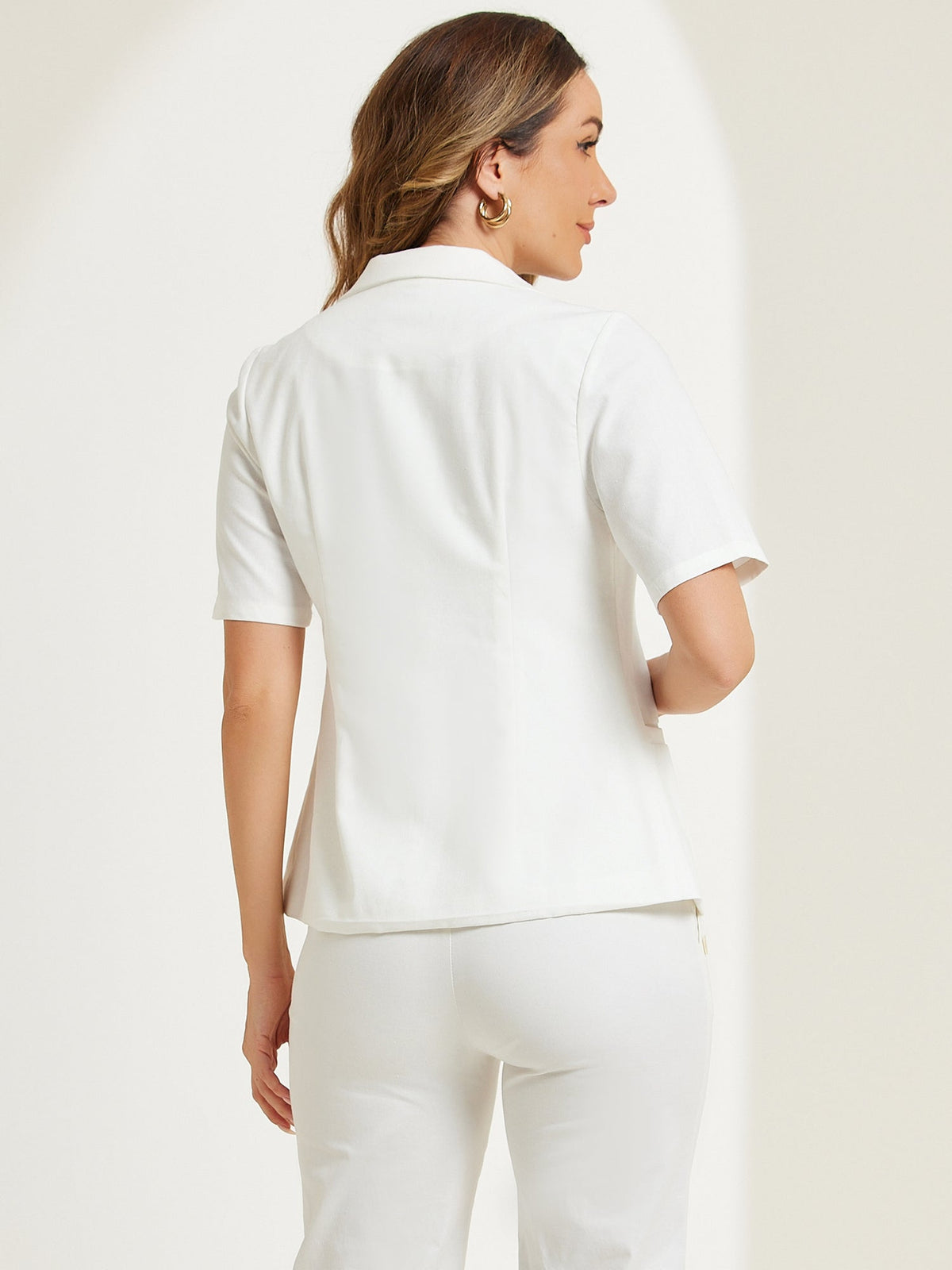Cotton-Linen Short-Sleeve Solid Blazer