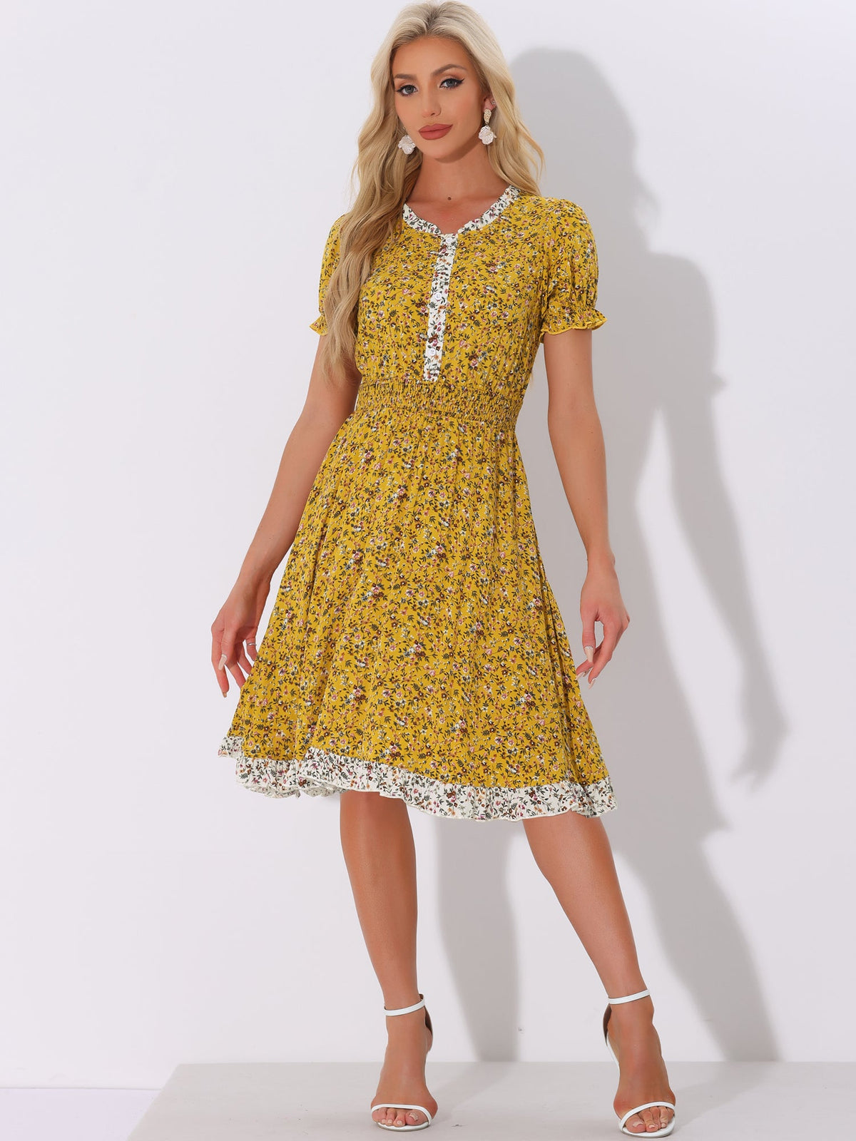 Ditsy Floral Ruffle Smock Dress