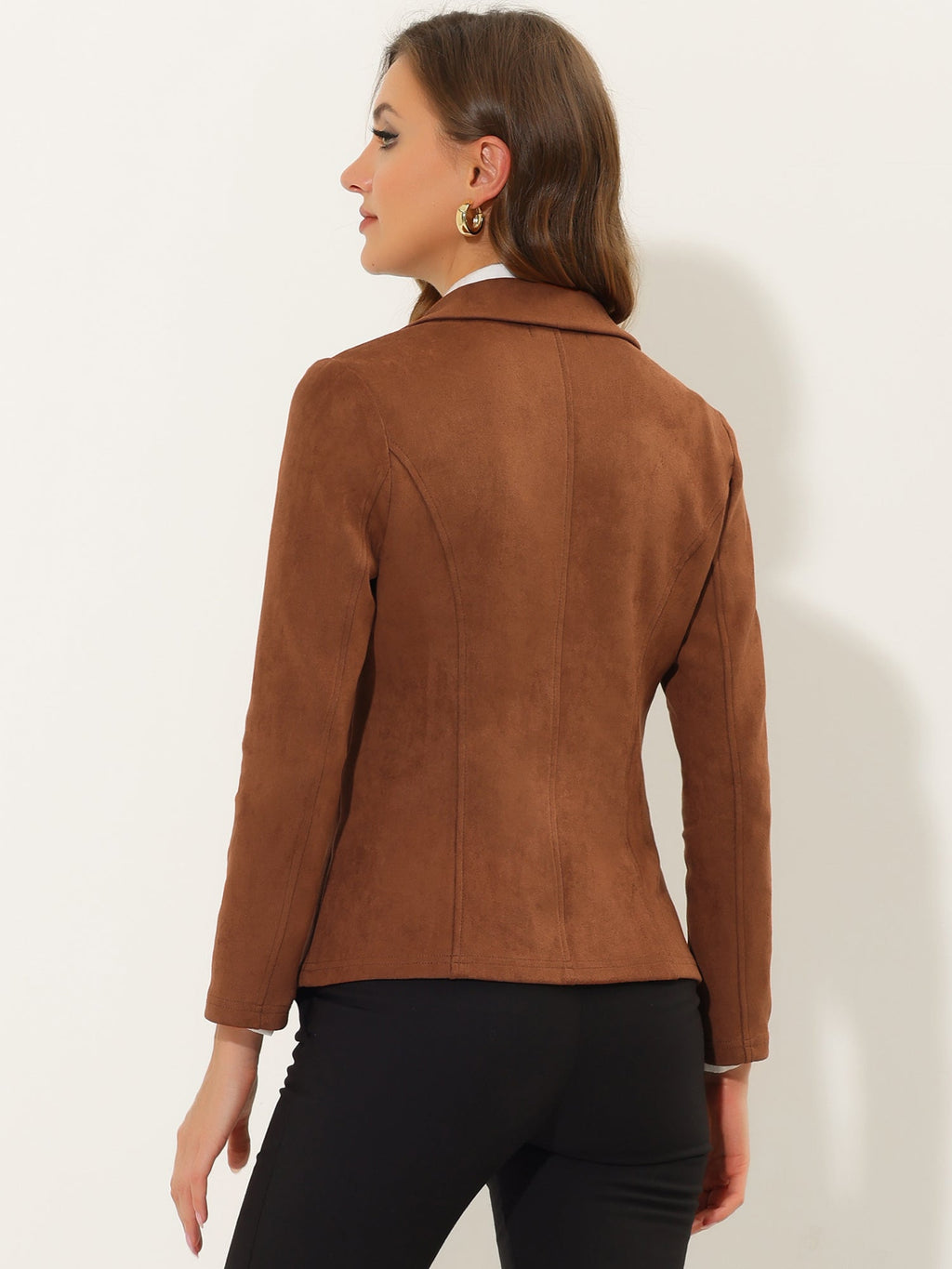 Stretch Solid Faux Suede Blazer