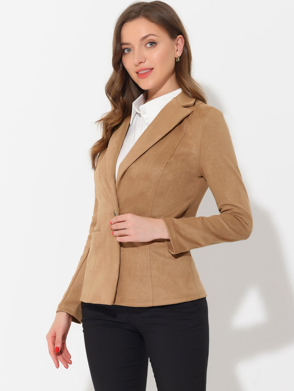 Stretch Solid Faux Suede Blazer