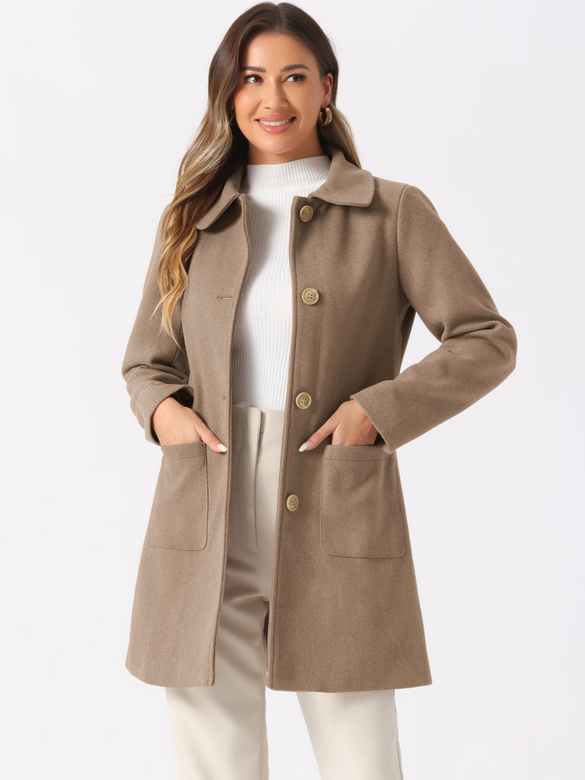Turn-Down Collar Structured Overcoat
