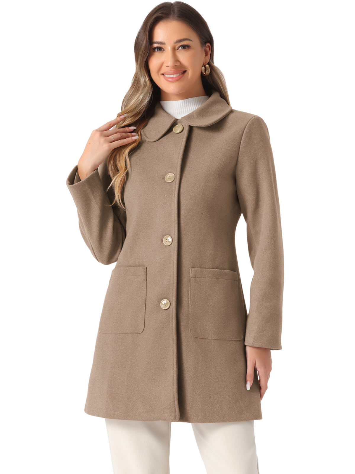 Turn-Down Collar Structured Overcoat