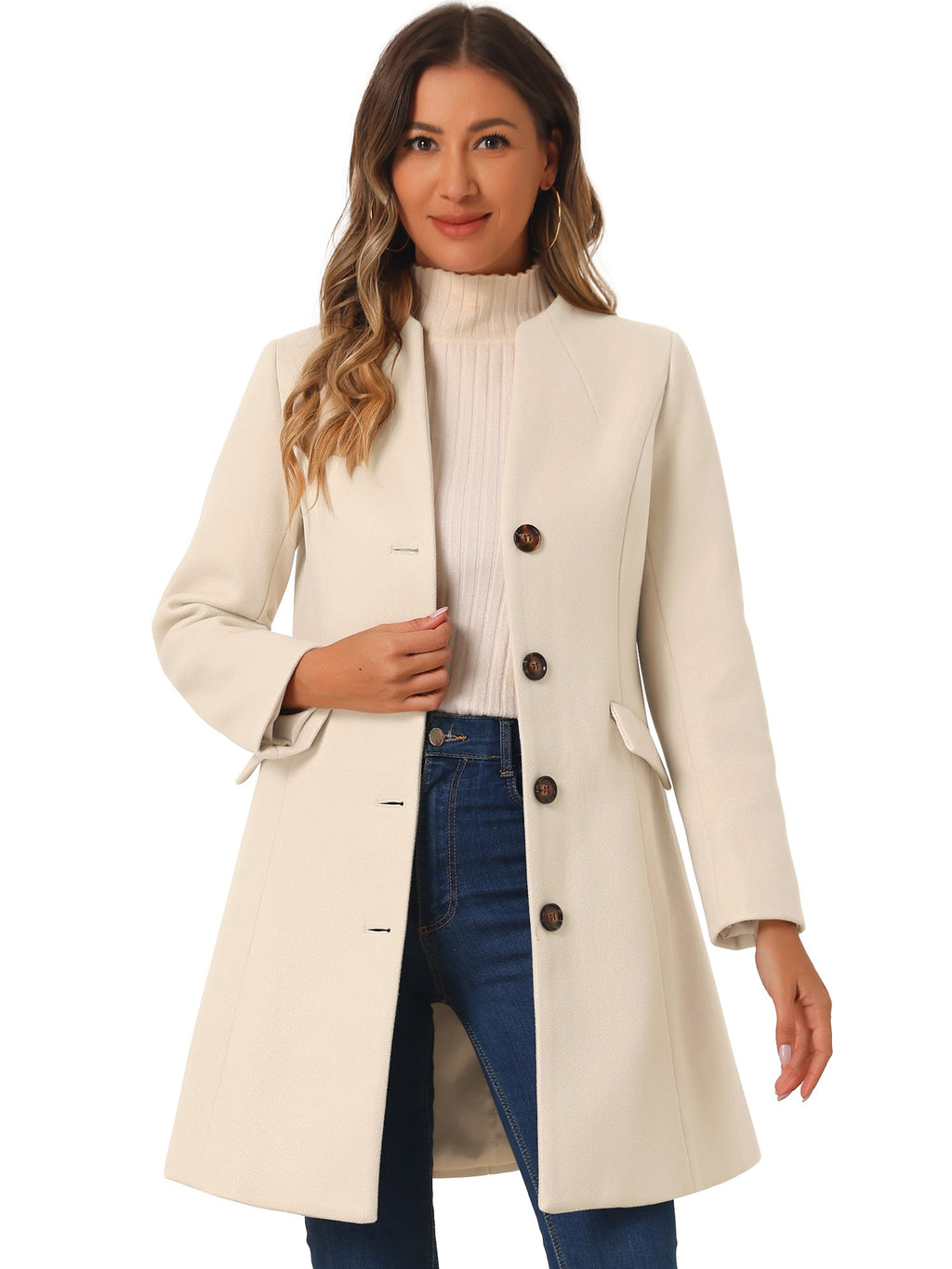 Slant Pocket Drape Single-Breasted Coat