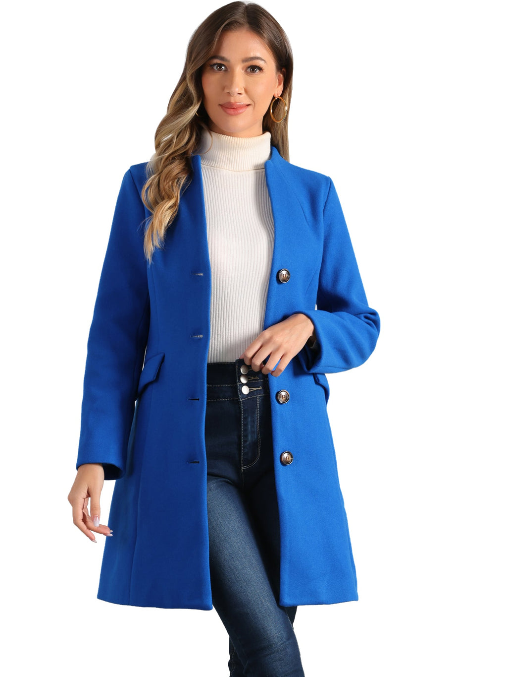 Slant Pocket Drape Single-Breasted Coat
