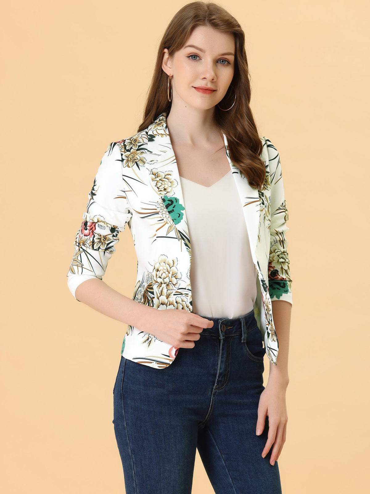 Notched Lapel Print Long-Sleeve Coat