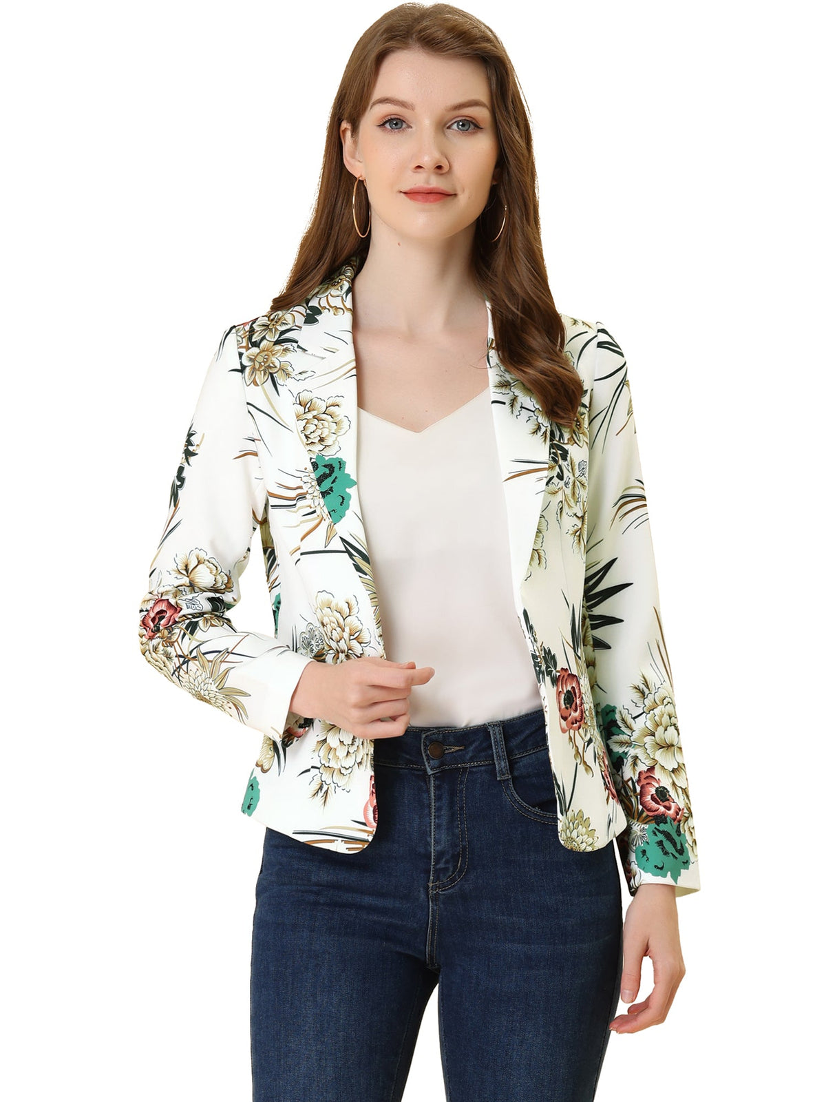 Notched Lapel Print Long-Sleeve Coat