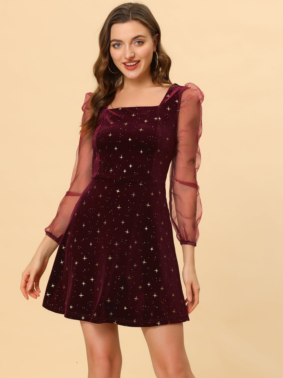Glitter Star Square Neck Mini Dress