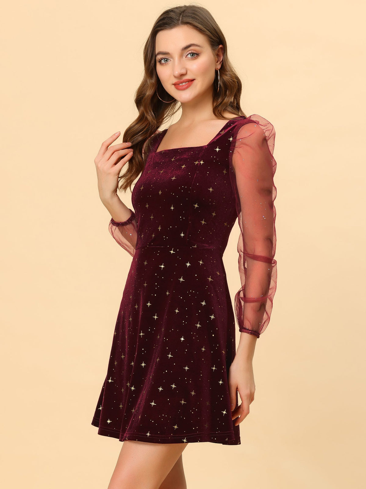 Glitter Star Square Neck Mini Dress