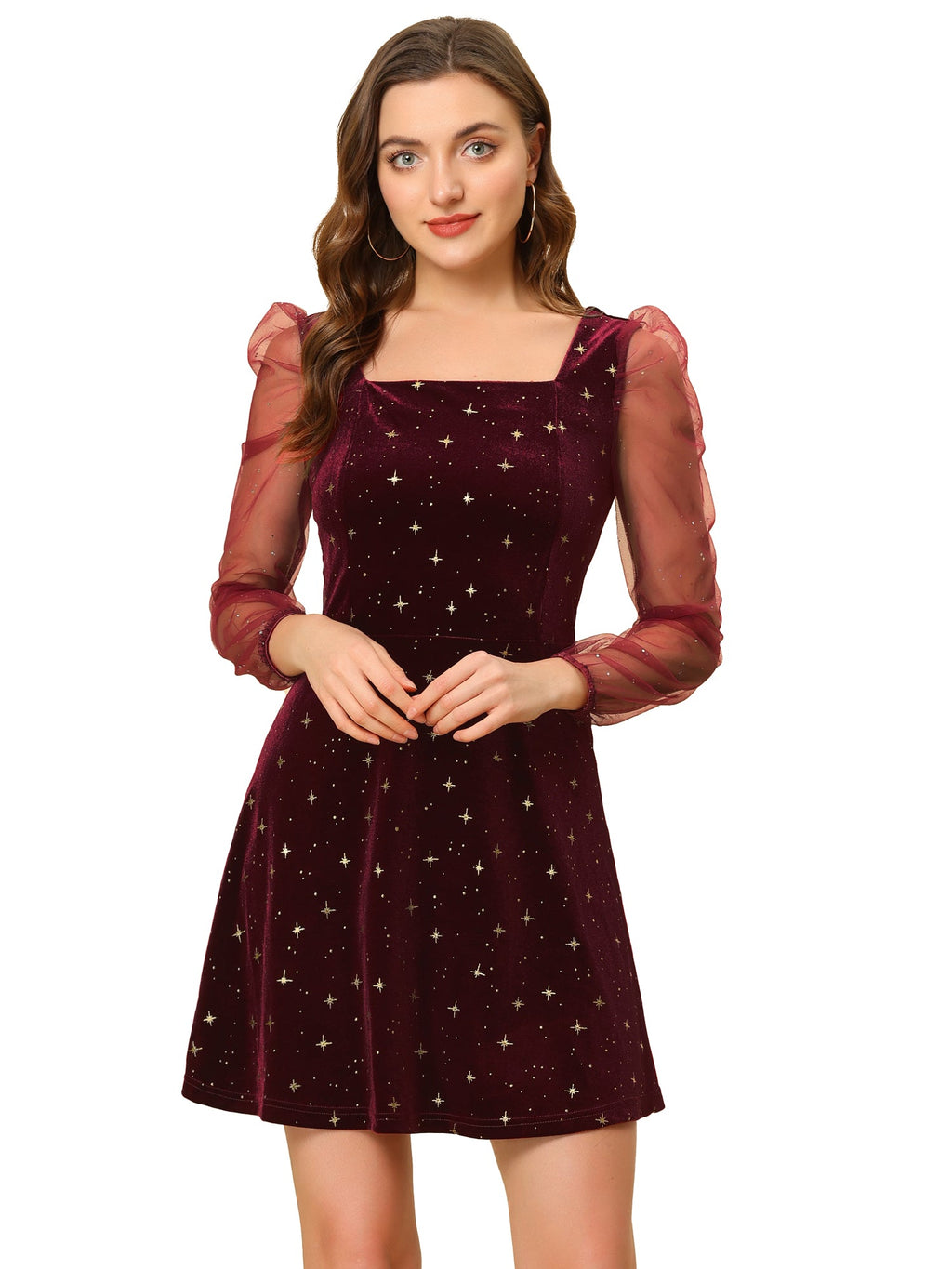 Glitter Star Square Neck Mini Dress