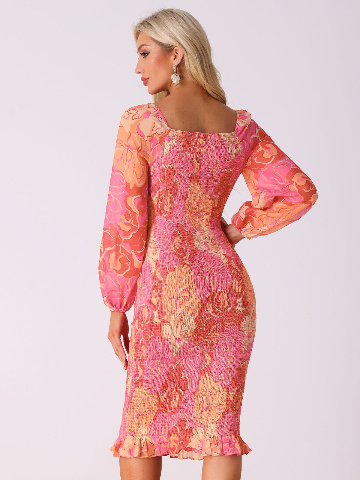 Square Neck Lantern Sleeve Mermaid Dress