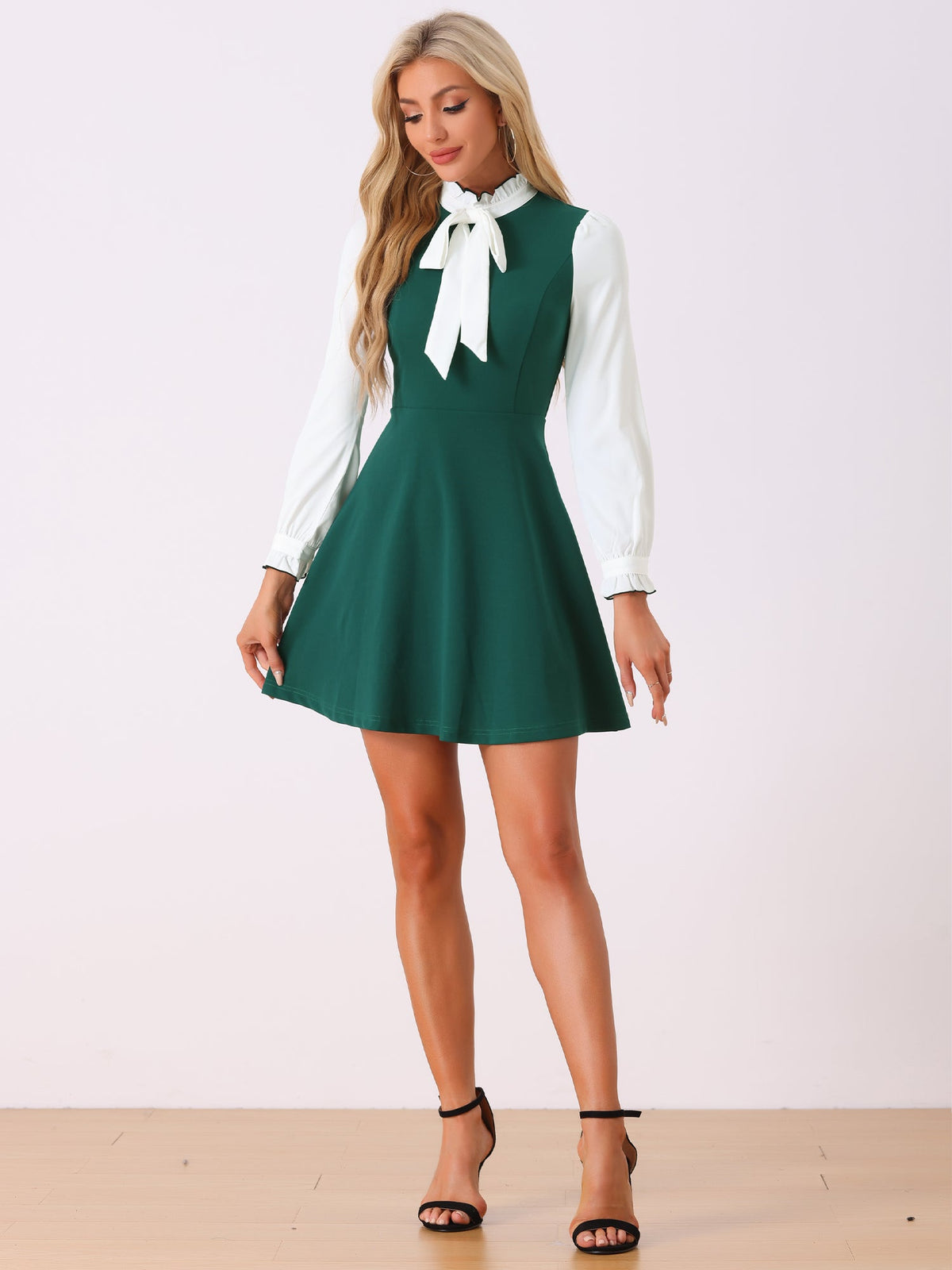 Ruffle Collar Bow Tie Dress