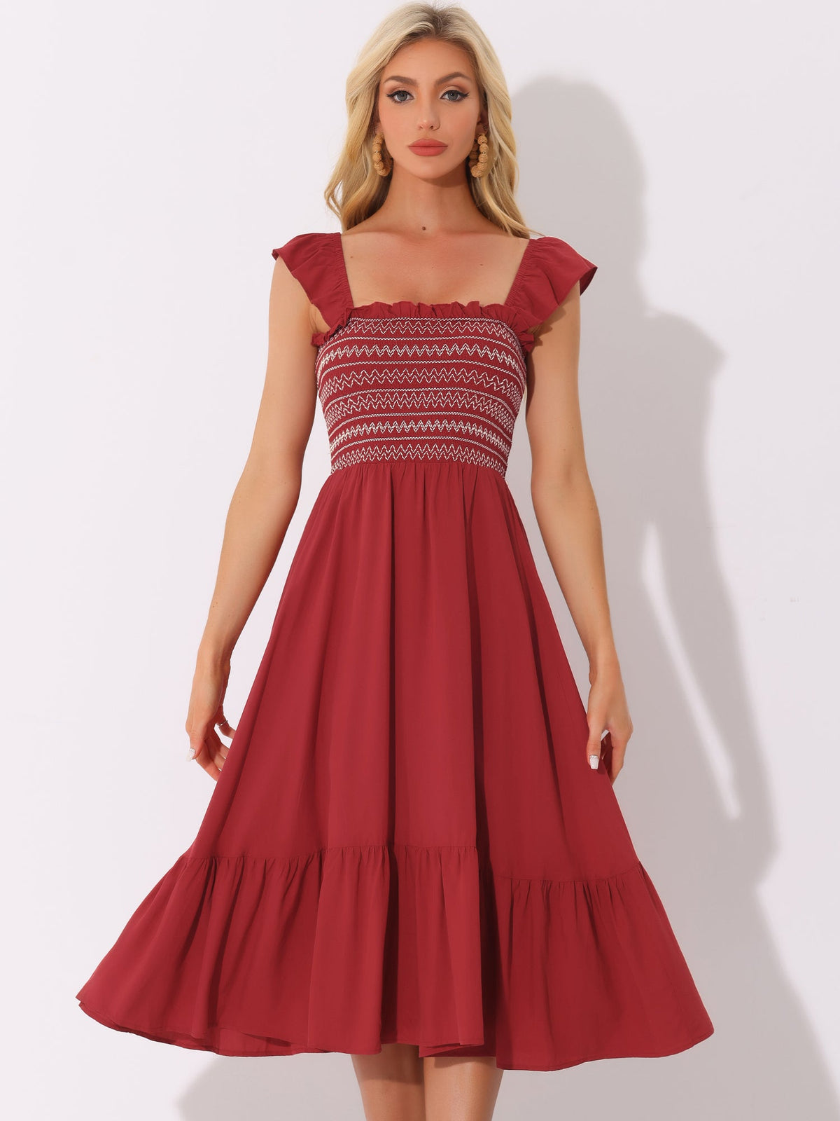 Square Neck Smocked Sleeveless Dress