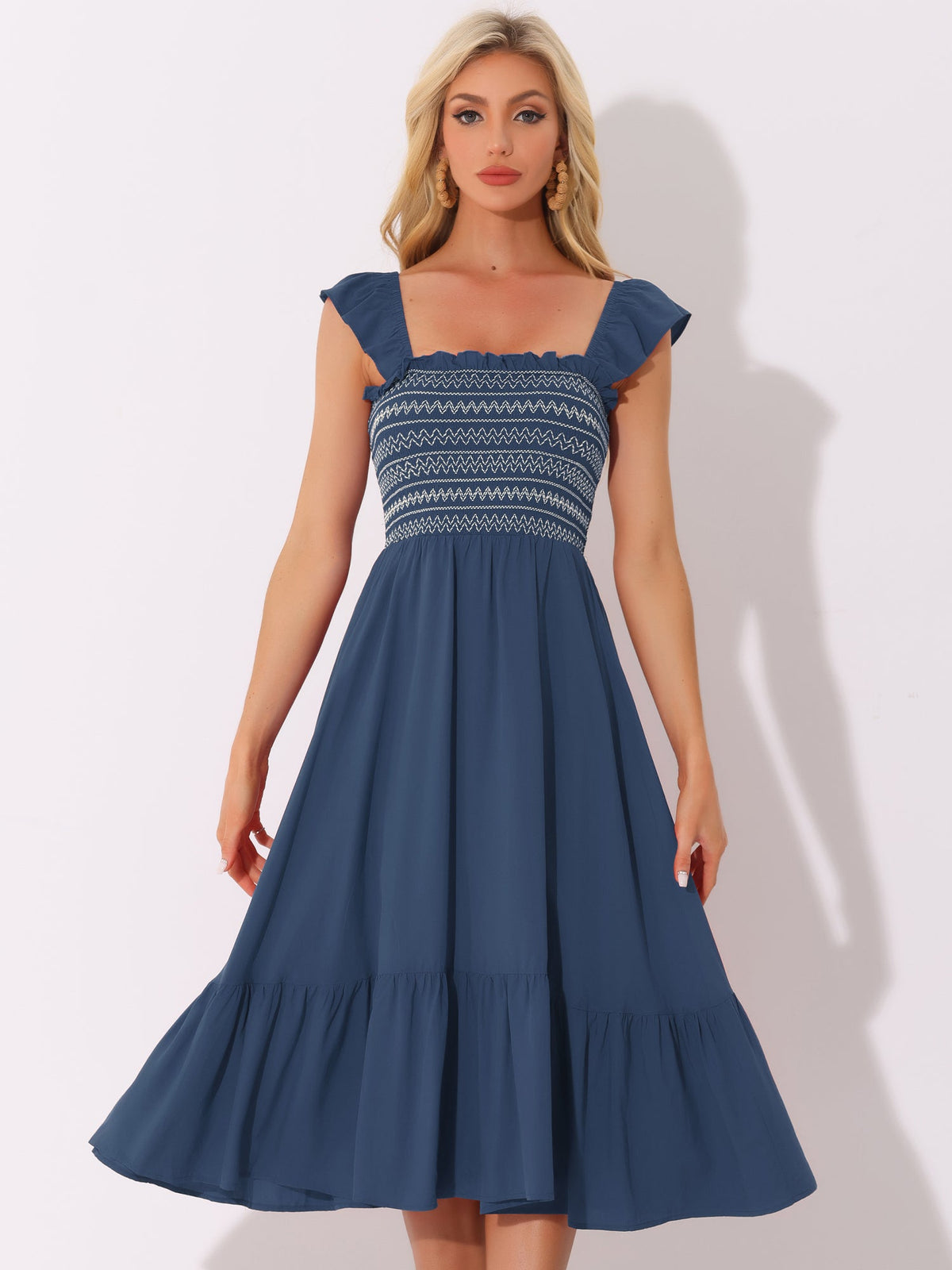 Square Neck Smocked Sleeveless Dress