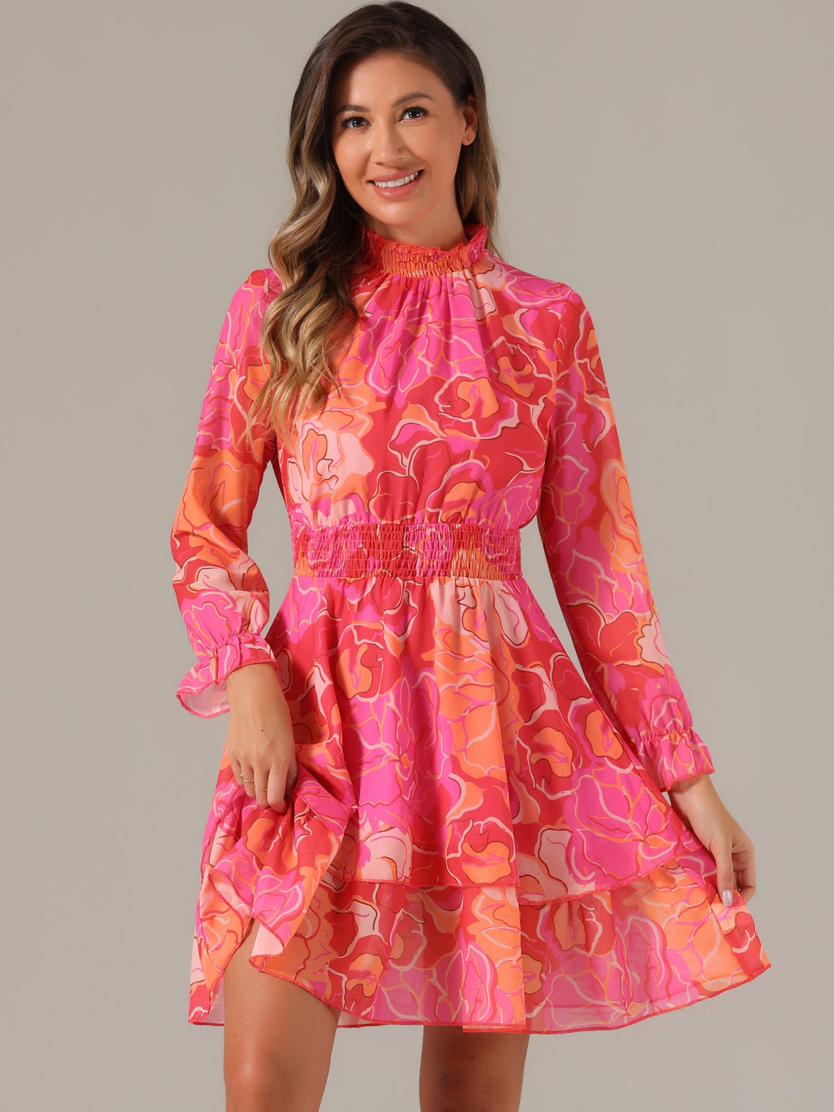 Smocked Chiffon Floral Mini Dress